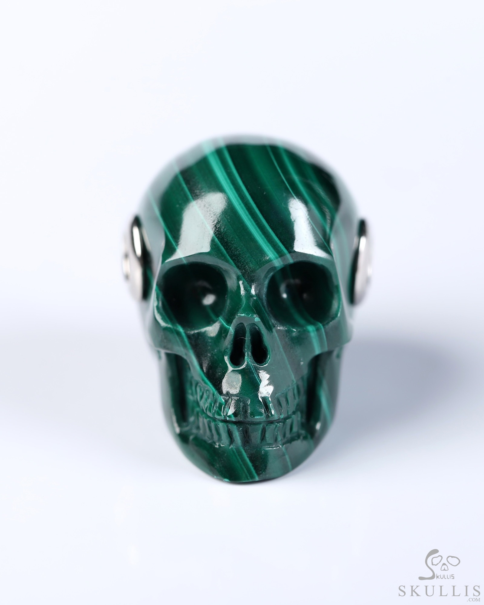 Gemstone Necklace of 1.1" Malachite Hand Carved Crystal Skull Pendant, Skull Jewelry Gemstone Necklace of 1.1" Malachite Hand Carved Crystal Skull Pendant, Skull Jewelry