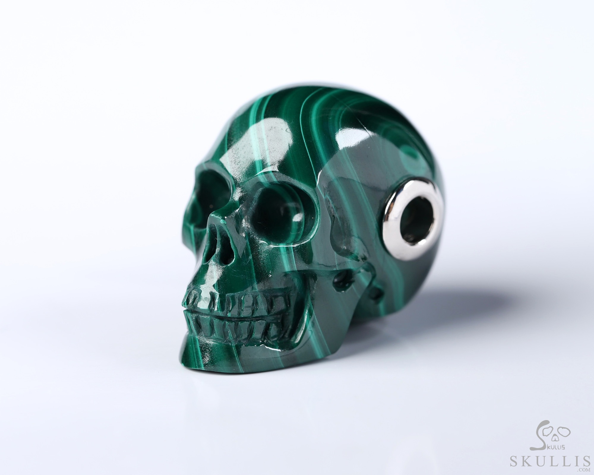 Gemstone Necklace of 1.1" Malachite Hand Carved Crystal Skull Pendant, Skull Jewelry Gemstone Necklace of 1.1" Malachite Hand Carved Crystal Skull Pendant, Skull Jewelry