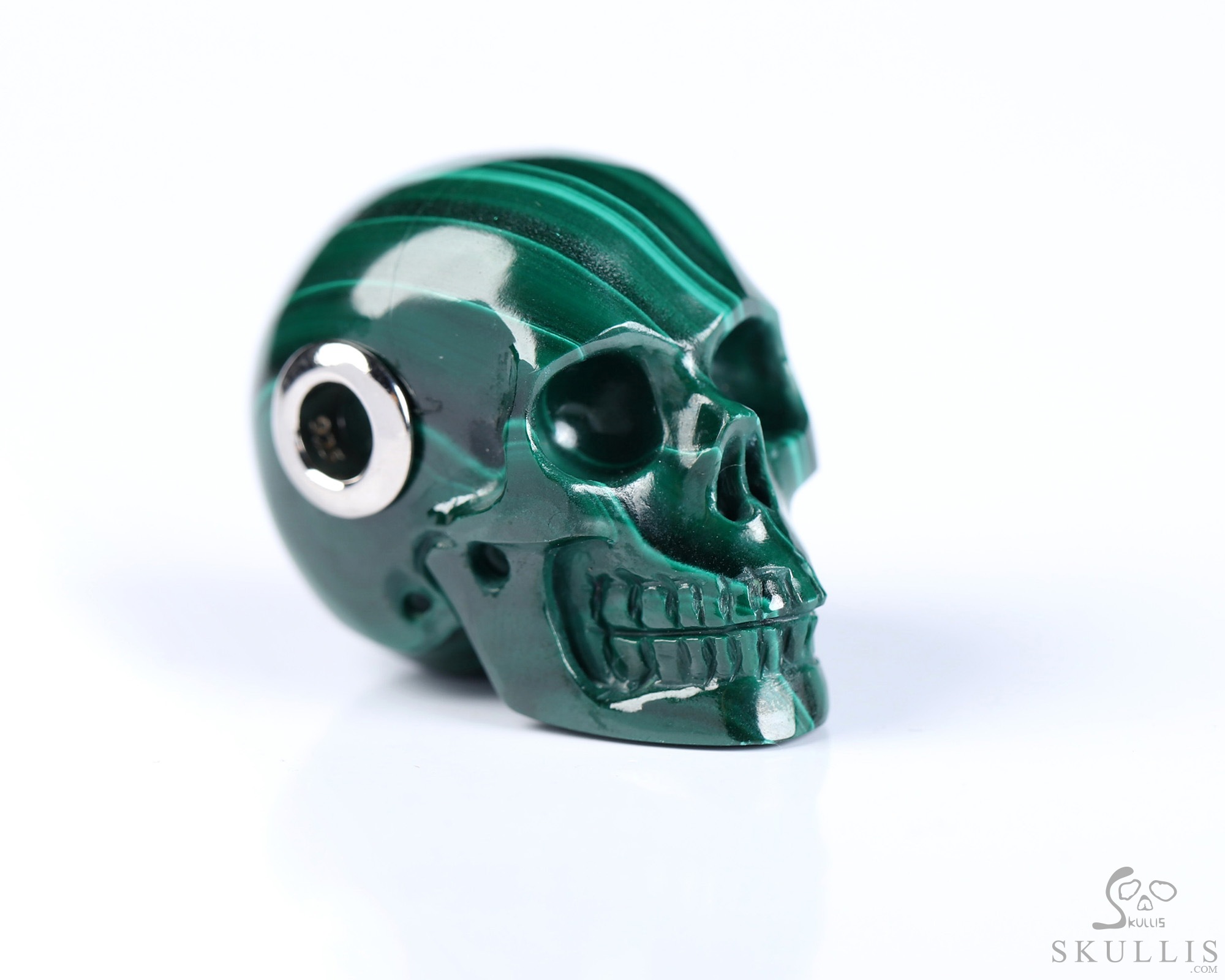 Gemstone Necklace of 1.1" Malachite Hand Carved Crystal Skull Pendant, Skull Jewelry Gemstone Necklace of 1.1" Malachite Hand Carved Crystal Skull Pendant, Skull Jewelry