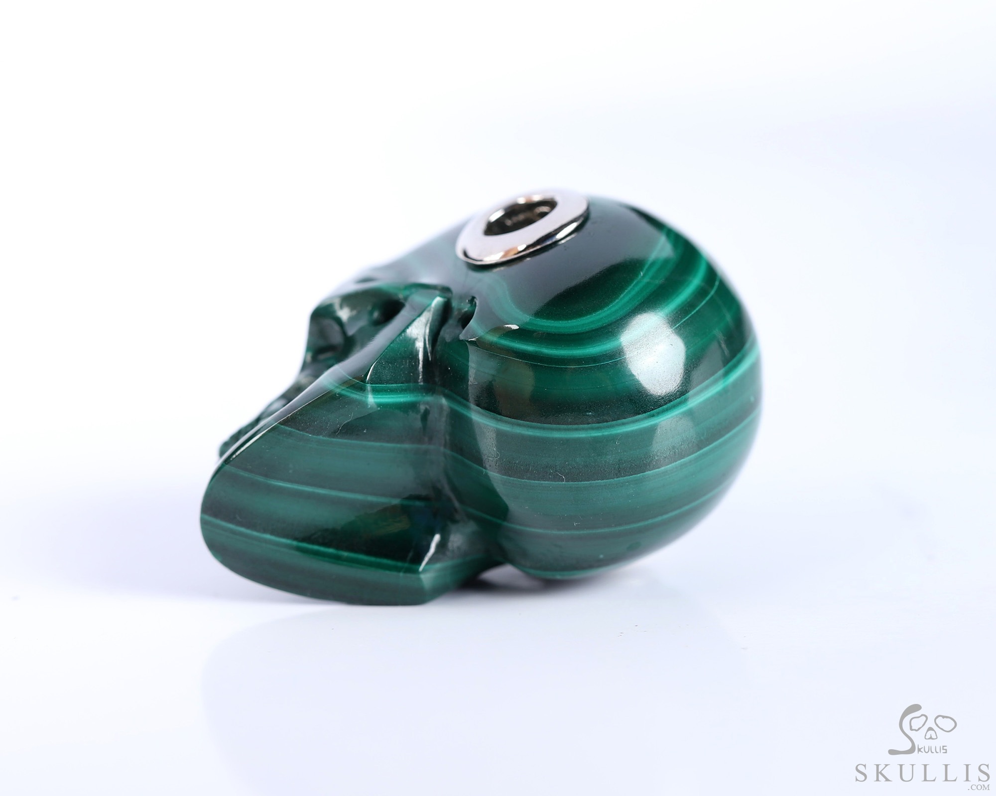 Gemstone Necklace of 1.1" Malachite Hand Carved Crystal Skull Pendant, Skull Jewelry Gemstone Necklace of 1.1" Malachite Hand Carved Crystal Skull Pendant, Skull Jewelry