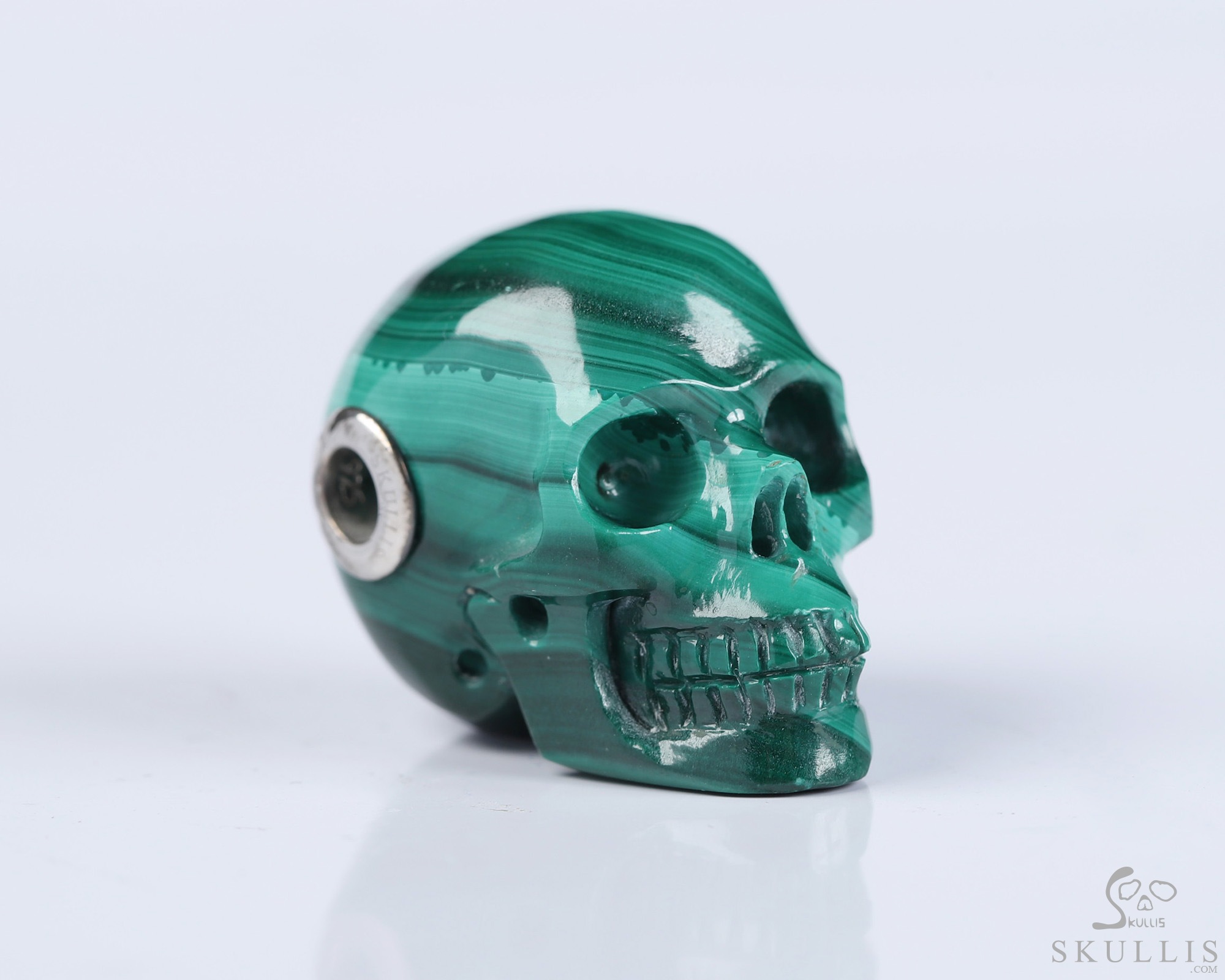 Gemstone Necklace of 1.1" Malachite Hand Carved Crystal Skull Pendant, Skull Jewelry Gemstone Necklace of 1.1" Malachite Hand Carved Crystal Skull Pendant, Skull Jewelry