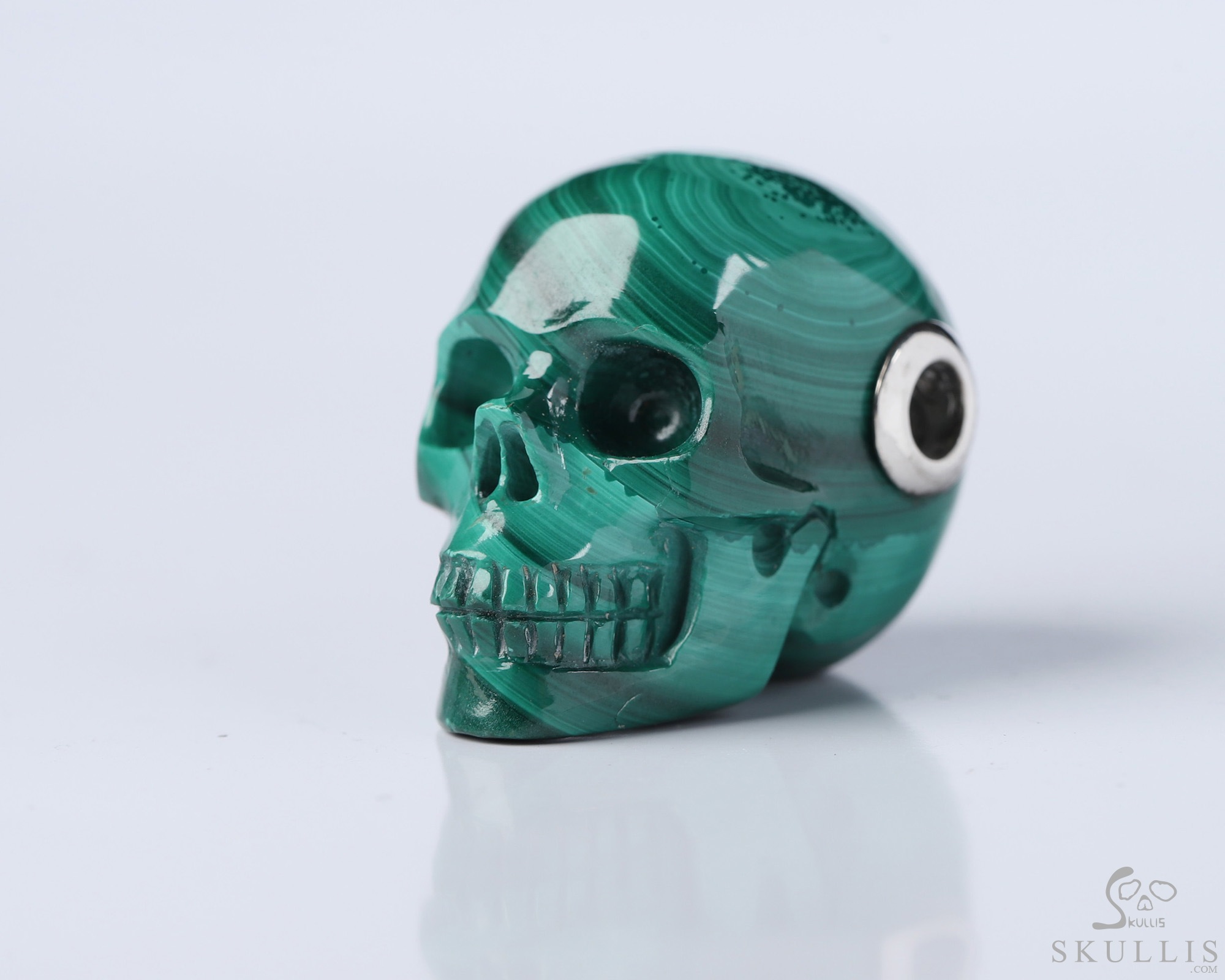 Gemstone Necklace of 1.1" Malachite Hand Carved Crystal Skull Pendant, Skull Jewelry Gemstone Necklace of 1.1" Malachite Hand Carved Crystal Skull Pendant, Skull Jewelry