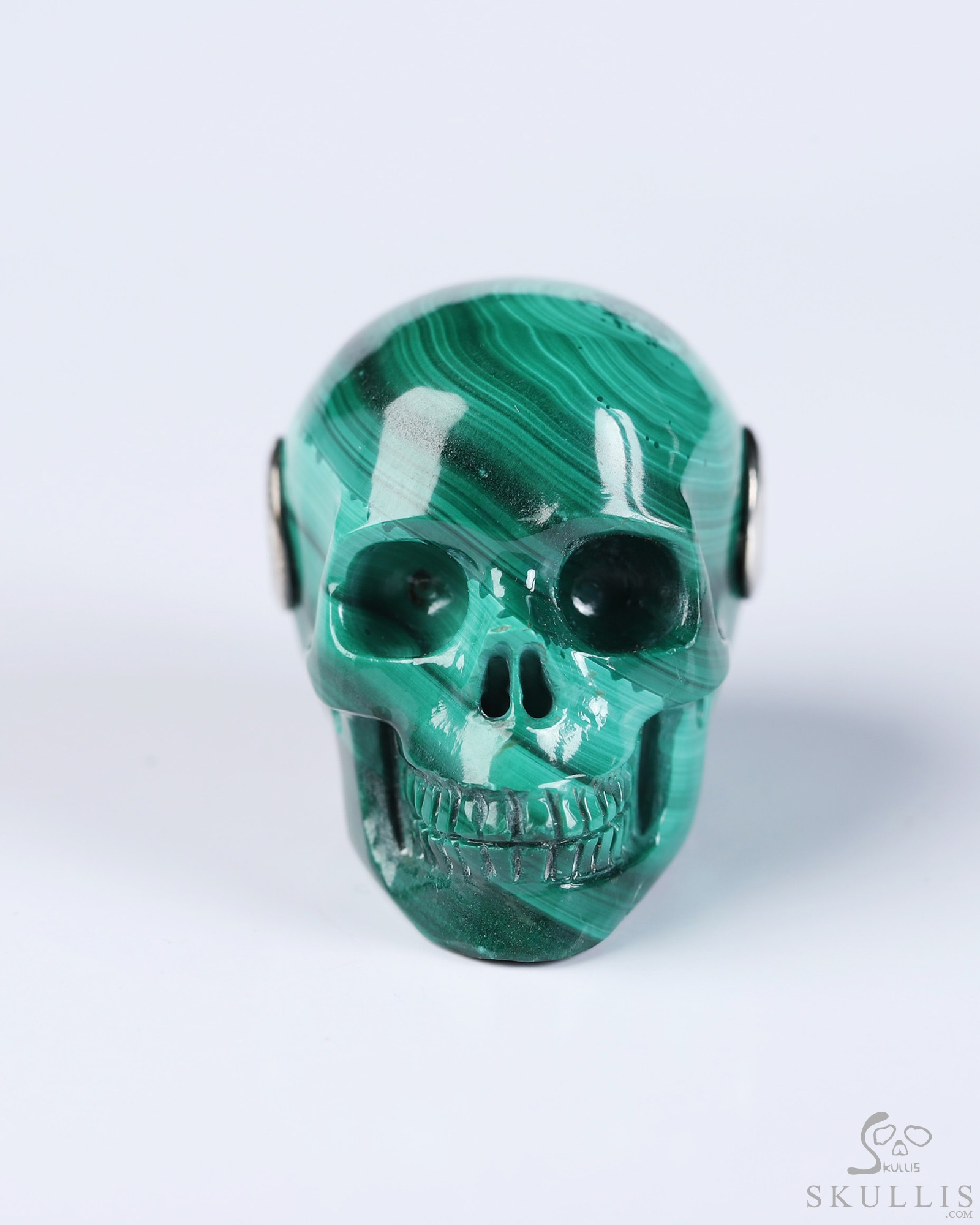 Gemstone Necklace of 1.1" Malachite Hand Carved Crystal Skull Pendant, Skull Jewelry Gemstone Necklace of 1.1" Malachite Hand Carved Crystal Skull Pendant, Skull Jewelry