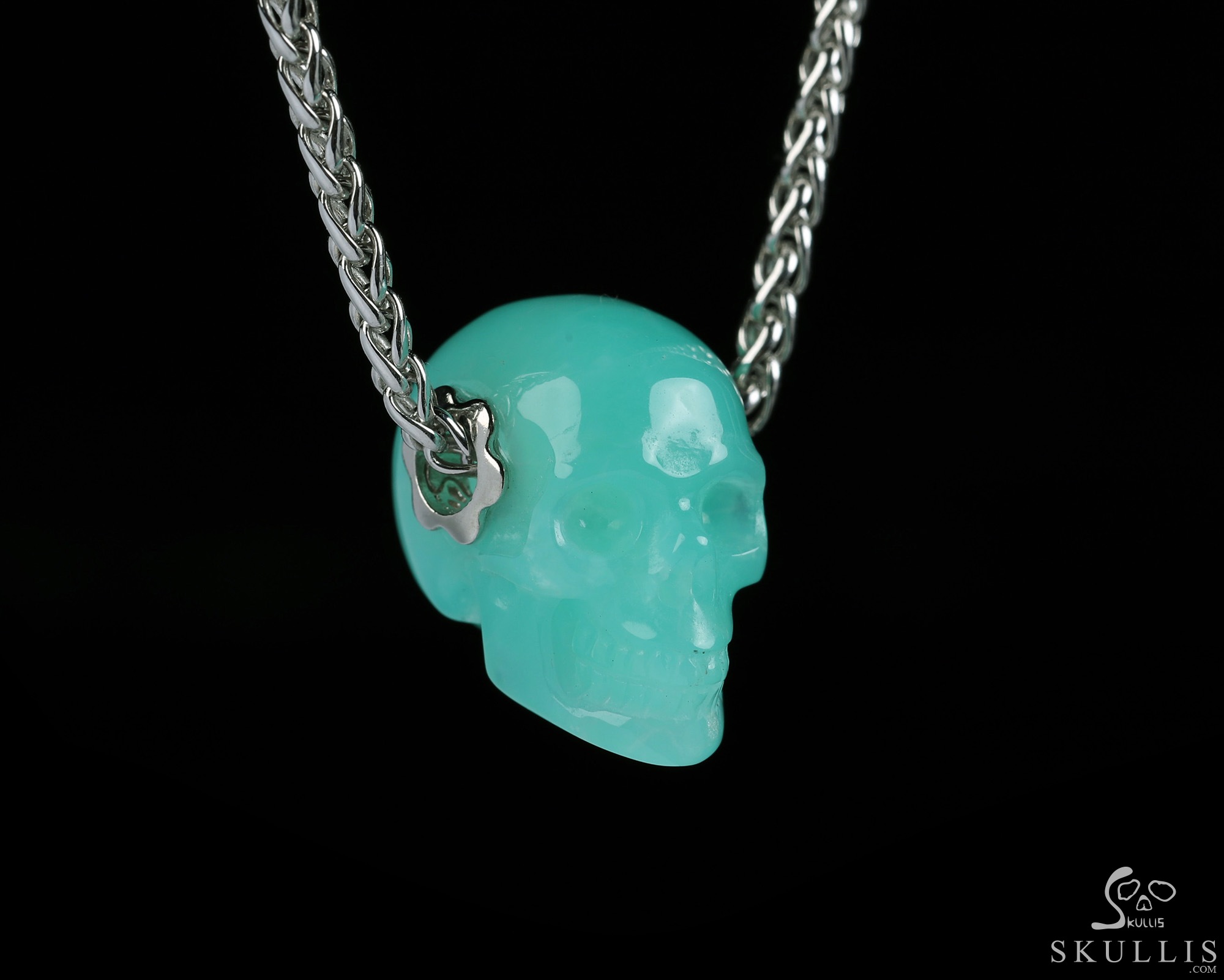 Necklace of 0.7" Top-Quality Chrysoprase Hand Carved Crystal Skull Pendant, Skull Jewelry Necklace of 0.7" Top-Quality Chrysoprase Hand Carved Crystal Skull Pendant, Skull Jewelry