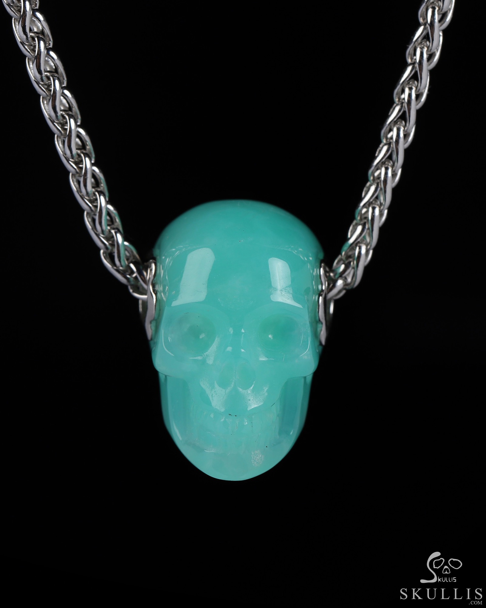 Necklace of 0.7" Top-Quality Chrysoprase Hand Carved Crystal Skull Pendant, Skull Jewelry Necklace of 0.7" Top-Quality Chrysoprase Hand Carved Crystal Skull Pendant, Skull Jewelry