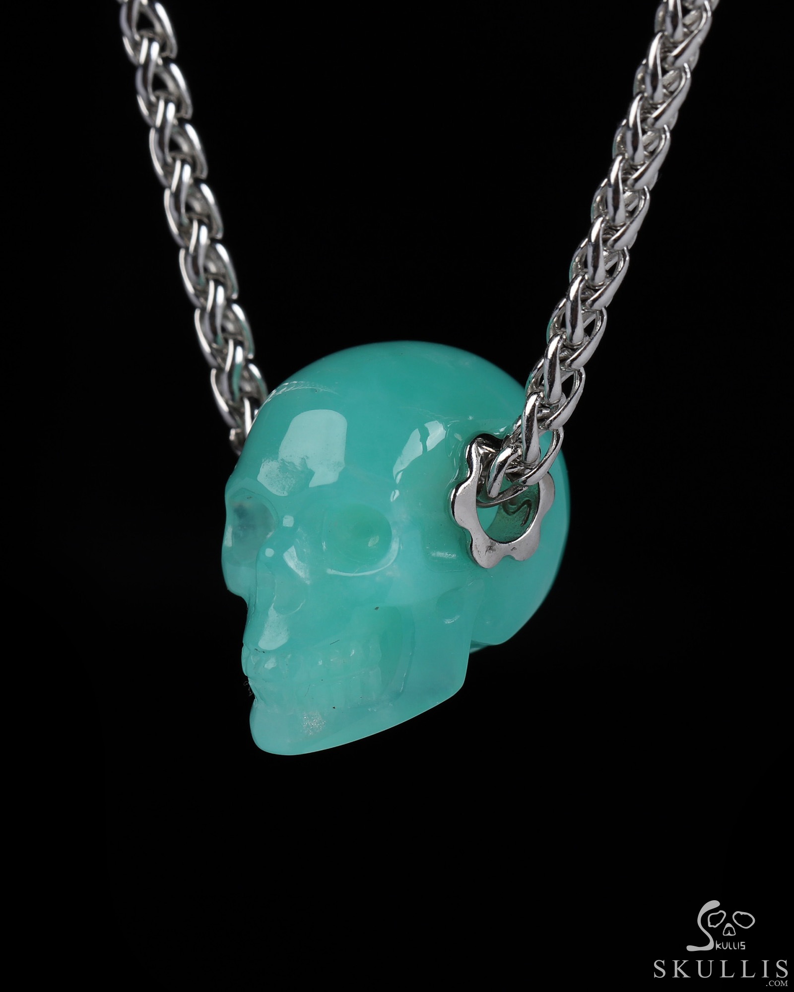 Necklace of 0.7" Top-Quality Chrysoprase Hand Carved Crystal Skull Pendant, Skull Jewelry Necklace of 0.7" Top-Quality Chrysoprase Hand Carved Crystal Skull Pendant, Skull Jewelry