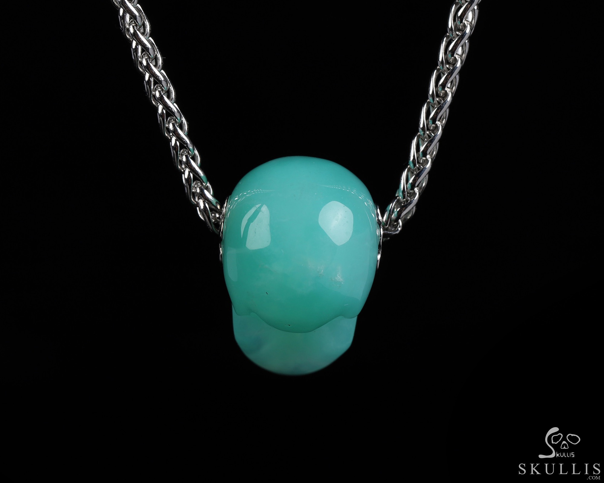 Necklace of 0.7" Top-Quality Chrysoprase Hand Carved Crystal Skull Pendant, Skull Jewelry Necklace of 0.7" Top-Quality Chrysoprase Hand Carved Crystal Skull Pendant, Skull Jewelry