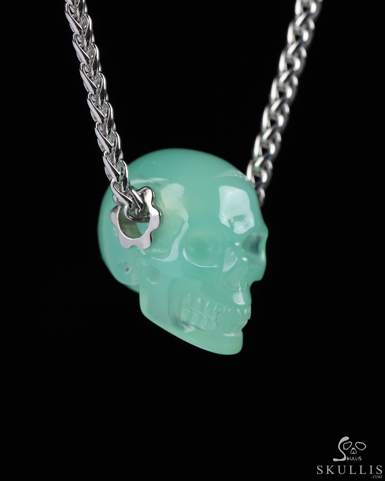Necklace of 0.7" Chrysoprase Hand Carved Crystal Skull Pendant, Skull Jewelry Necklace of 0.7" Chrysoprase Hand Carved Crystal Skull Pendant, Skull Jewelry