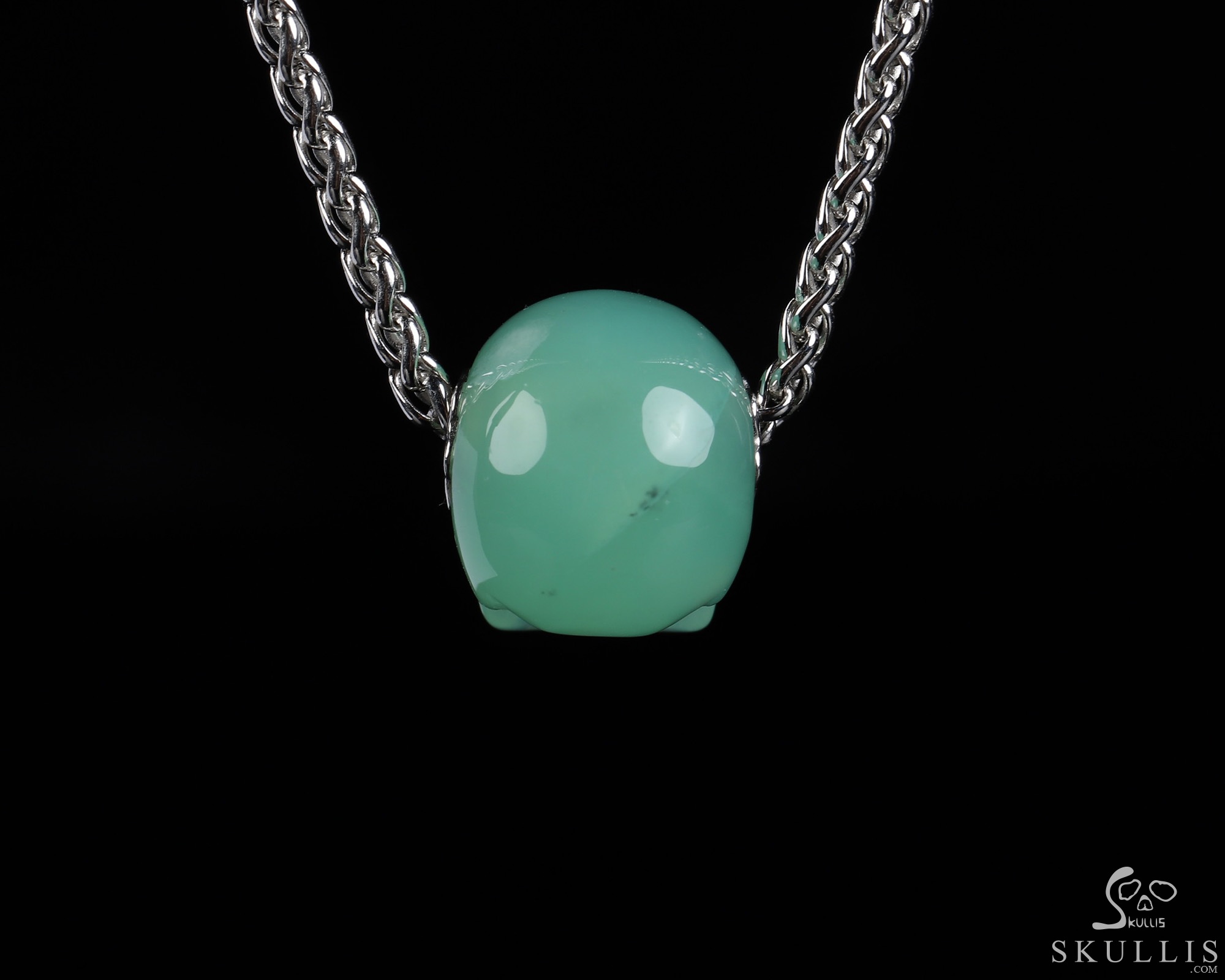 Necklace of 0.7" Chrysoprase Hand Carved Crystal Skull Pendant, Skull Jewelry Necklace of 0.7" Chrysoprase Hand Carved Crystal Skull Pendant, Skull Jewelry