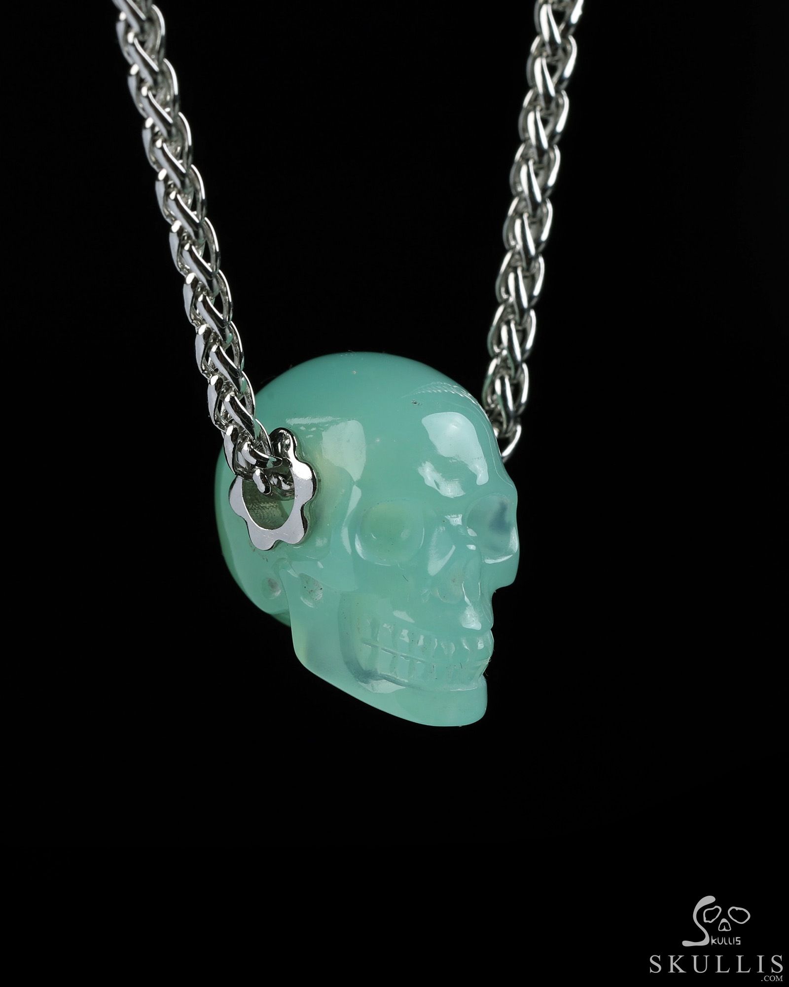 Necklace of 0.7" Chrysoprase Hand Carved Crystal Skull Pendant, Skull Jewelry Necklace of 0.7" Chrysoprase Hand Carved Crystal Skull Pendant, Skull Jewelry