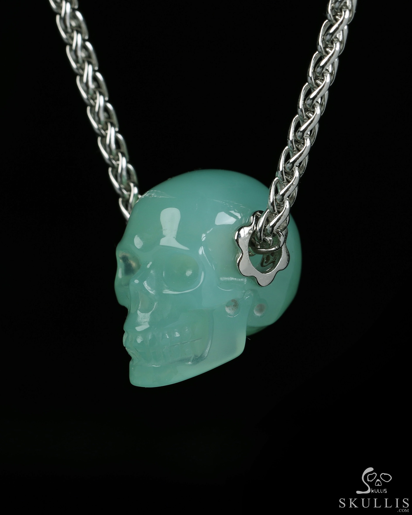 Necklace of 0.7" Chrysoprase Hand Carved Crystal Skull Pendant, Skull Jewelry Necklace of 0.7" Chrysoprase Hand Carved Crystal Skull Pendant, Skull Jewelry