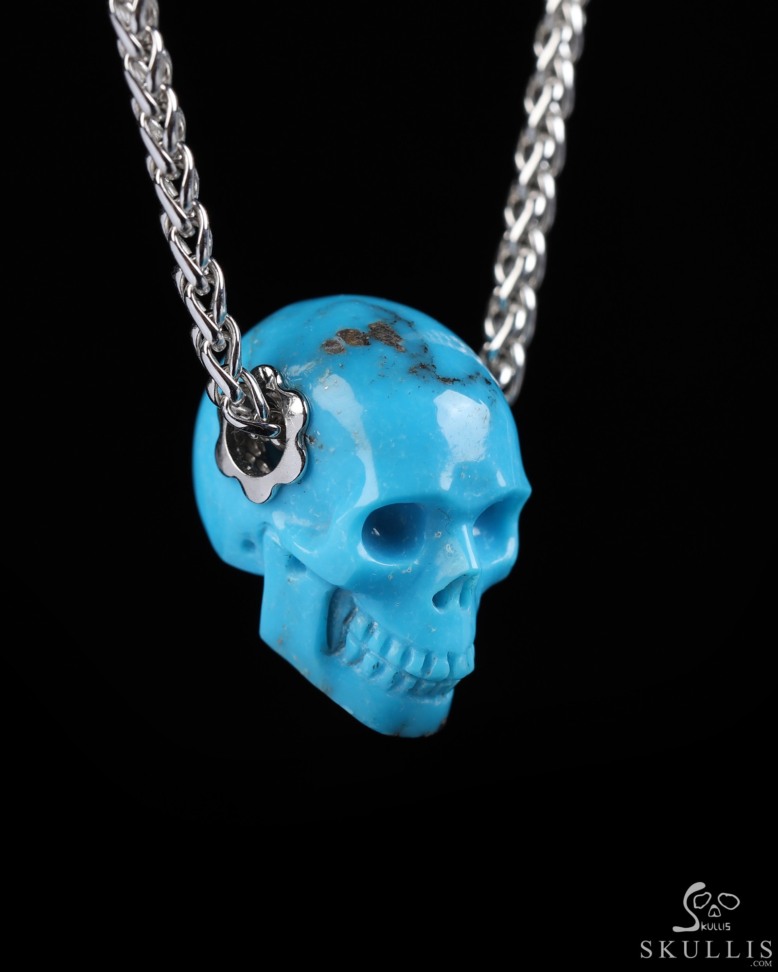 Gemstone Necklace of 0.7" Turquoise Hand Carved Crystal Skull Pendant, Skull Jewelry Gemstone Necklace of 0.7" Turquoise Hand Carved Crystal Skull Pendant, Skull Jewelry