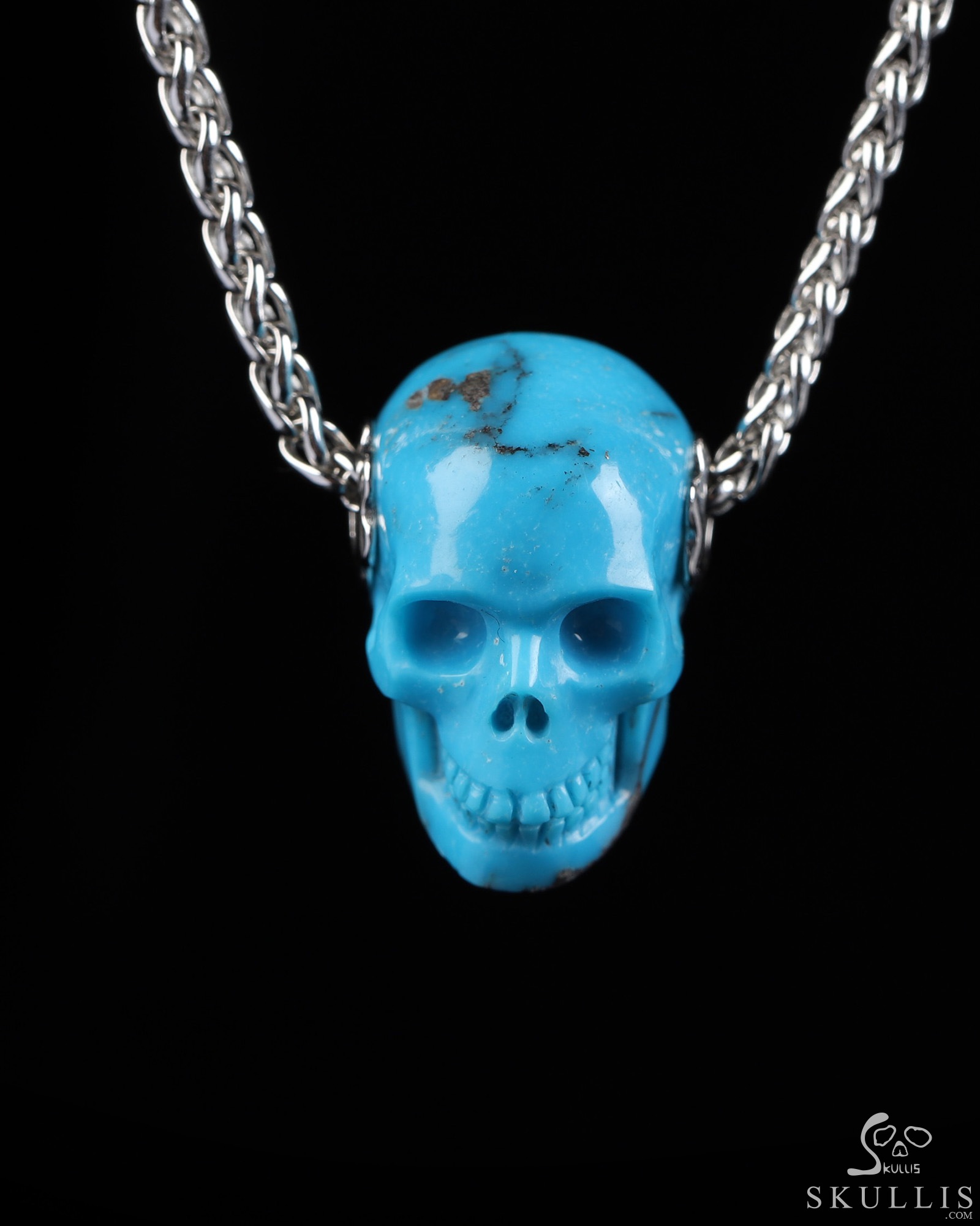 Gemstone Necklace of 0.7" Turquoise Hand Carved Crystal Skull Pendant, Skull Jewelry Gemstone Necklace of 0.7" Turquoise Hand Carved Crystal Skull Pendant, Skull Jewelry