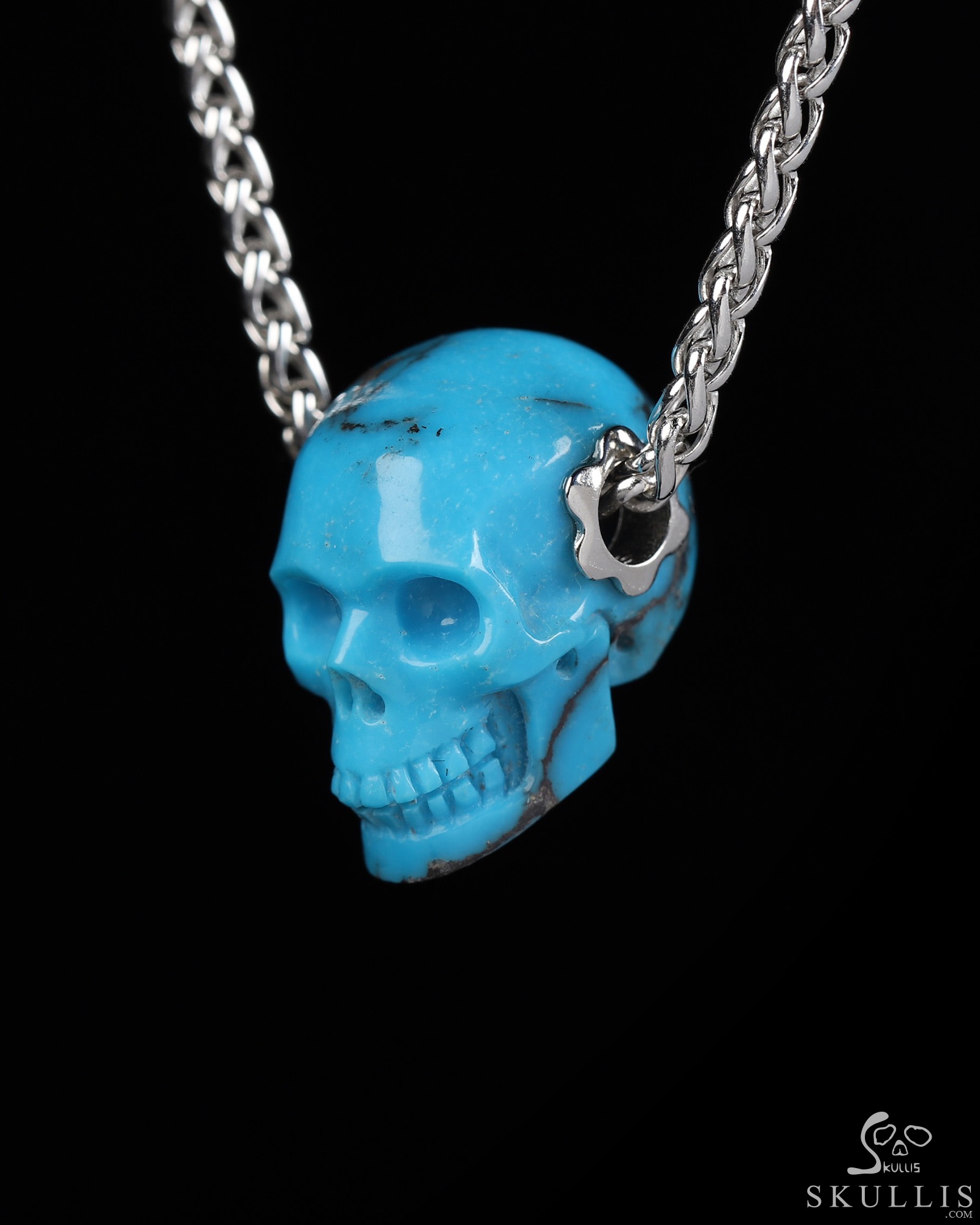 Gemstone Necklace of 0.7" Turquoise Hand Carved Crystal Skull Pendant, Skull Jewelry Gemstone Necklace of 0.7" Turquoise Hand Carved Crystal Skull Pendant, Skull Jewelry