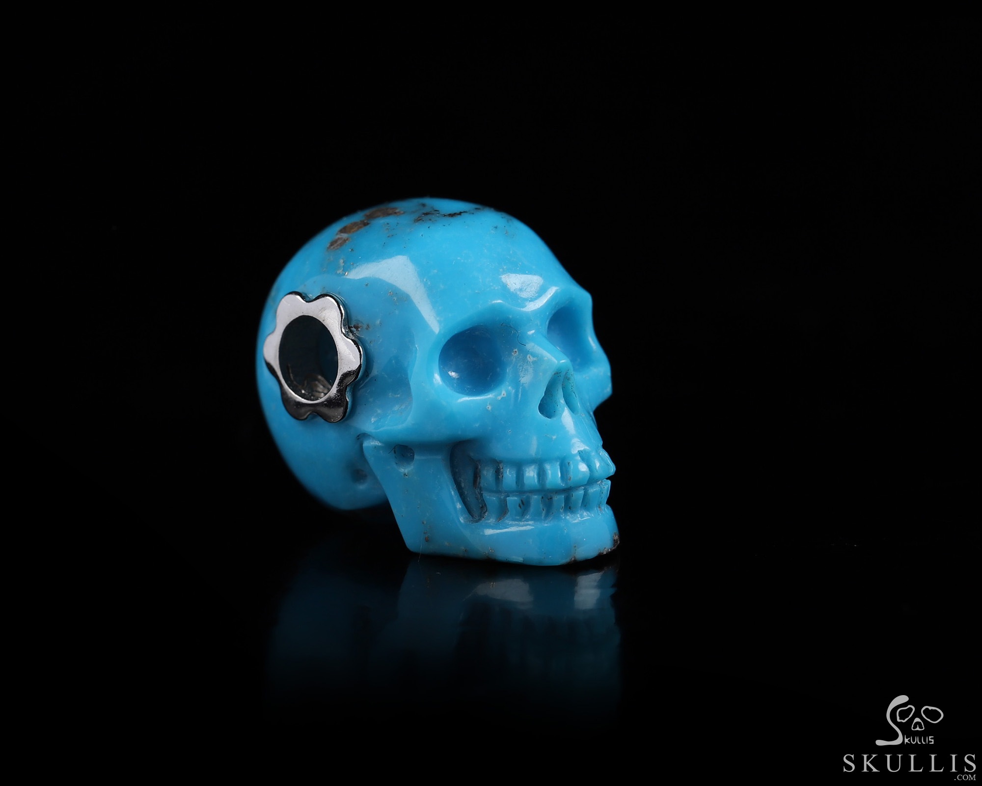 Gemstone Necklace of 0.7" Turquoise Hand Carved Crystal Skull Pendant, Skull Jewelry Gemstone Necklace of 0.7" Turquoise Hand Carved Crystal Skull Pendant, Skull Jewelry