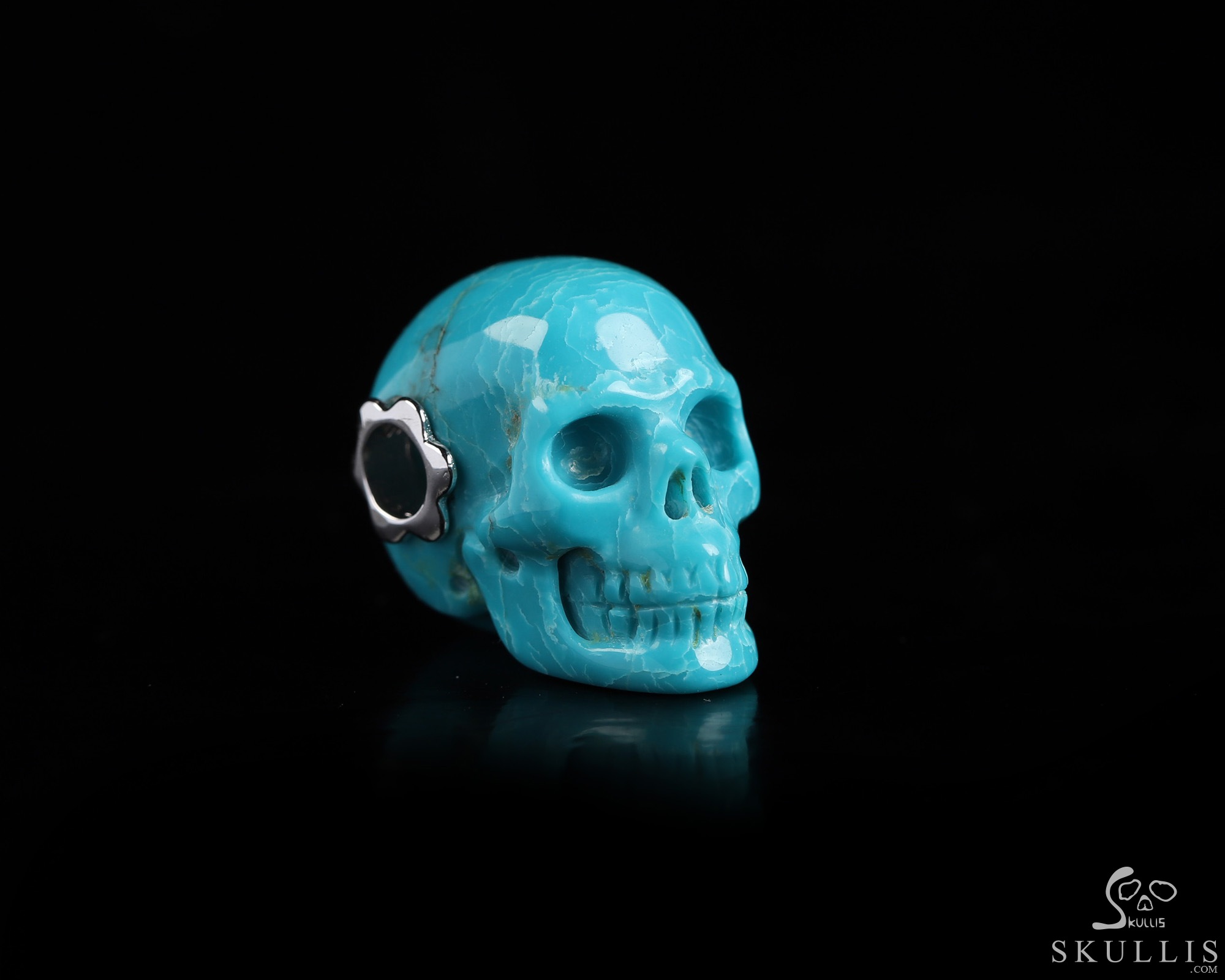 Gemstone Necklace of 0.7" Turquoise Hand Carved Crystal Skull Pendant, Skull Jewelry Gemstone Necklace of 0.7" Turquoise Hand Carved Crystal Skull Pendant, Skull Jewelry