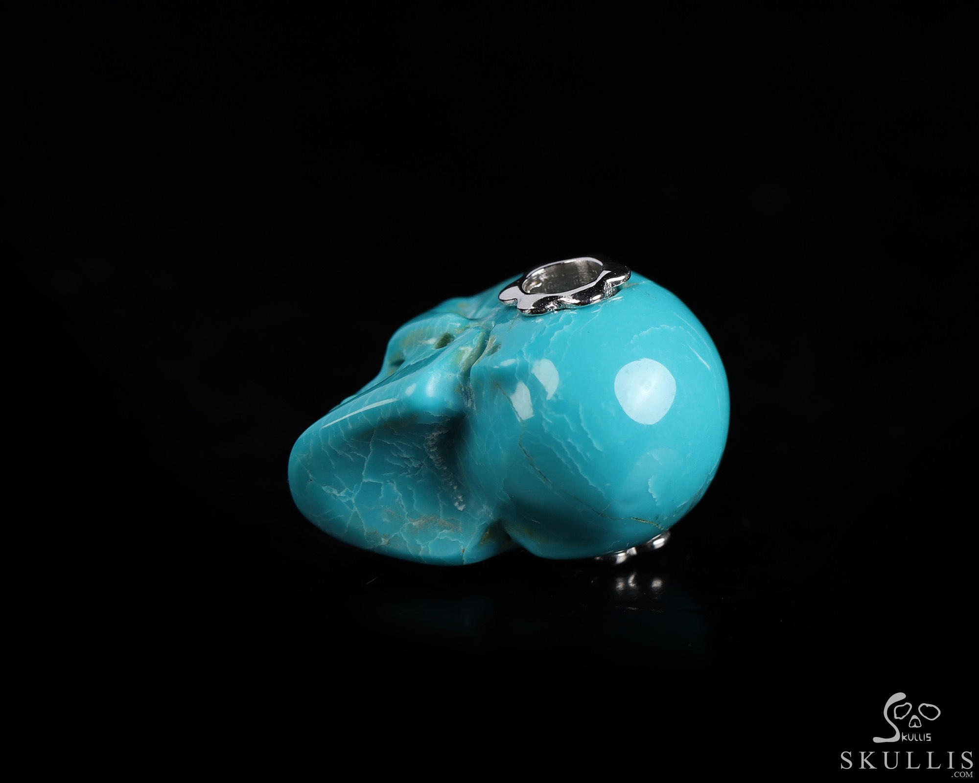 Gemstone Necklace of 0.7" Turquoise Hand Carved Crystal Skull Pendant, Skull Jewelry Gemstone Necklace of 0.7" Turquoise Hand Carved Crystal Skull Pendant, Skull Jewelry