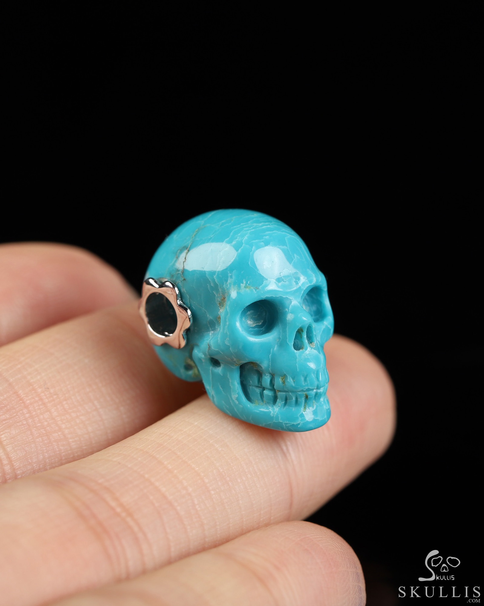 Gemstone Necklace of 0.7" Turquoise Hand Carved Crystal Skull Pendant, Skull Jewelry Gemstone Necklace of 0.7" Turquoise Hand Carved Crystal Skull Pendant, Skull Jewelry