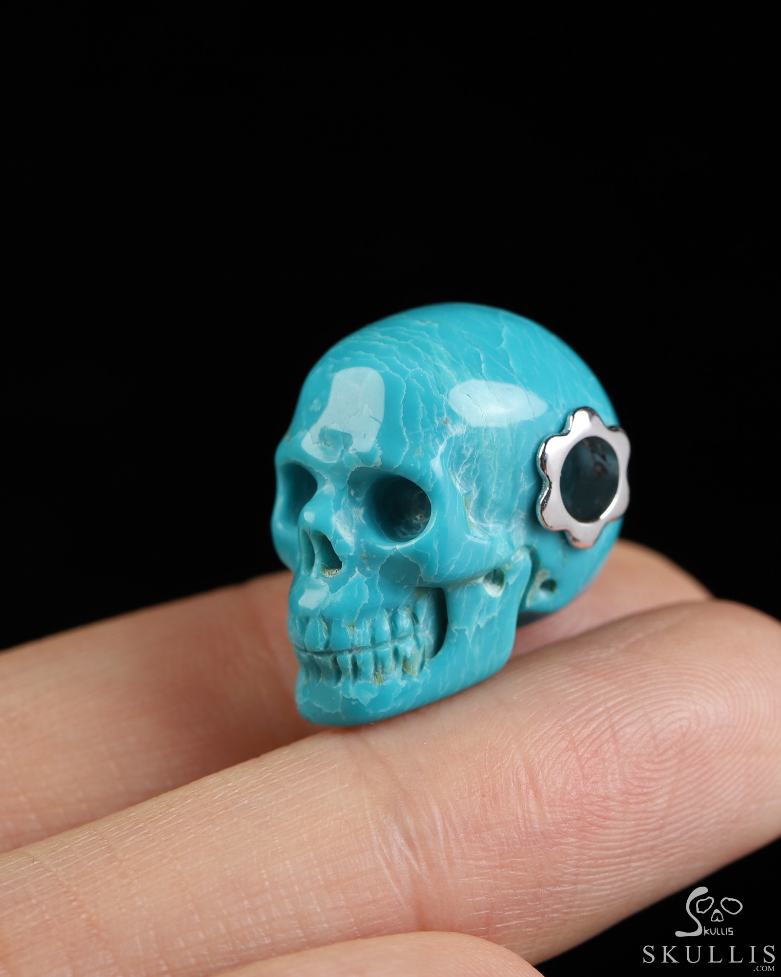 Gemstone Necklace of 0.7" Turquoise Hand Carved Crystal Skull Pendant, Skull Jewelry Gemstone Necklace of 0.7" Turquoise Hand Carved Crystal Skull Pendant, Skull Jewelry