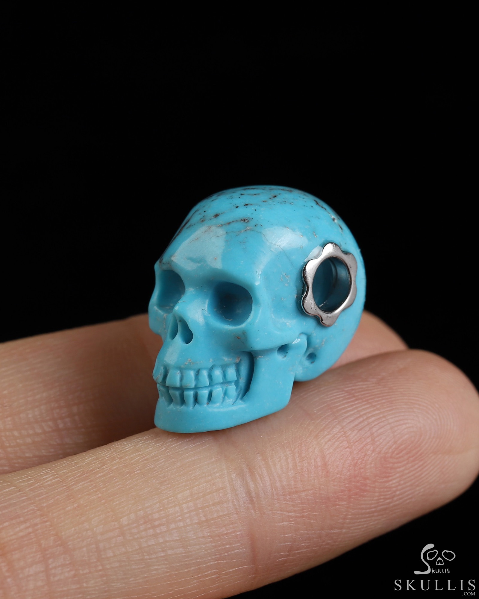 Gemstone Necklace of 0.7" Turquoise Hand Carved Crystal Skull Pendant, Skull Jewelry Gemstone Necklace of 0.7" Turquoise Hand Carved Crystal Skull Pendant, Skull Jewelry