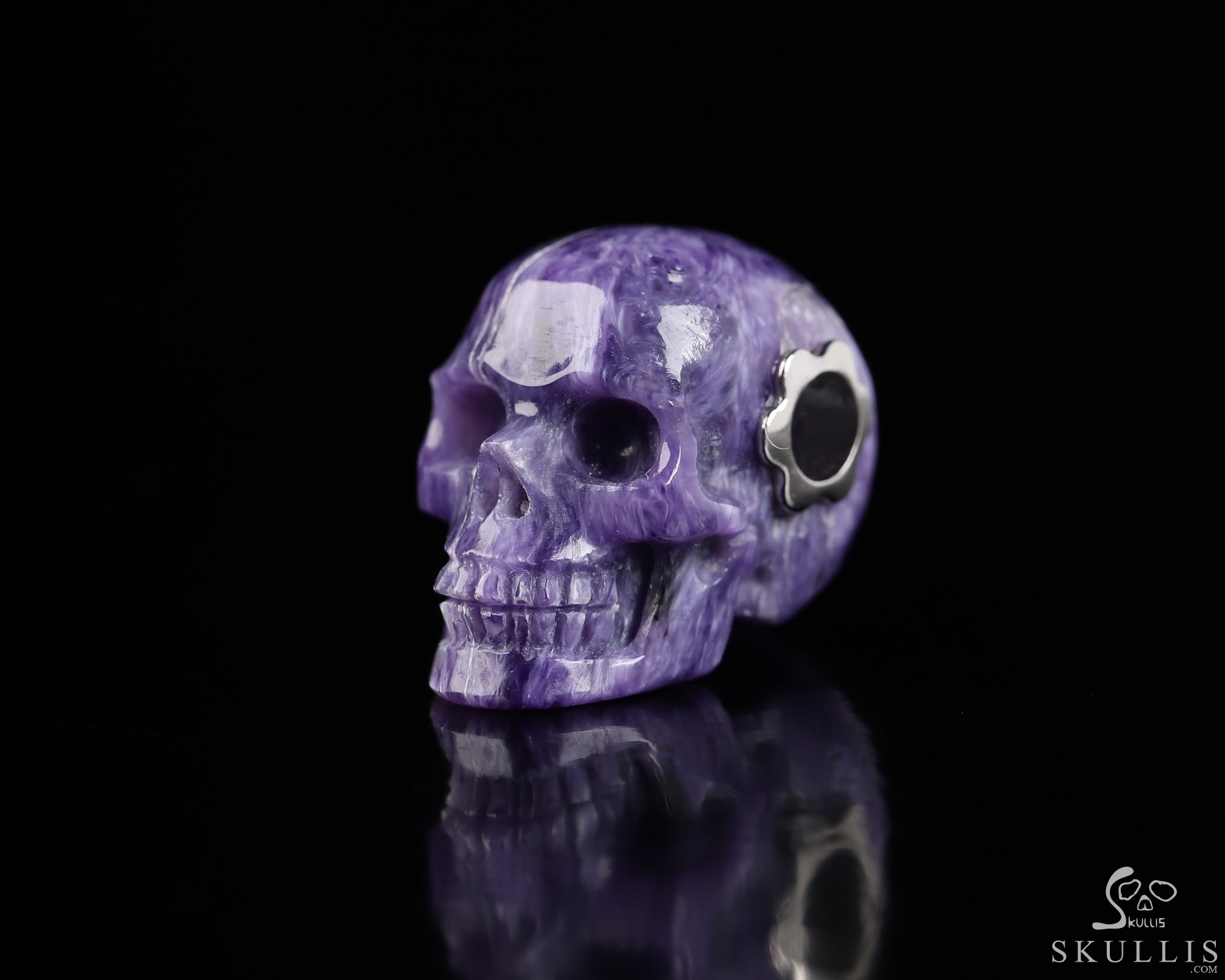 Gemstone Necklace of 0.7" Russian Charoite Hand Carved Crystal Skull Pendant, Skull Jewelry Gemstone Necklace of 0.7" Russian Charoite Hand Carved Crystal Skull Pendant, Skull Jewelry