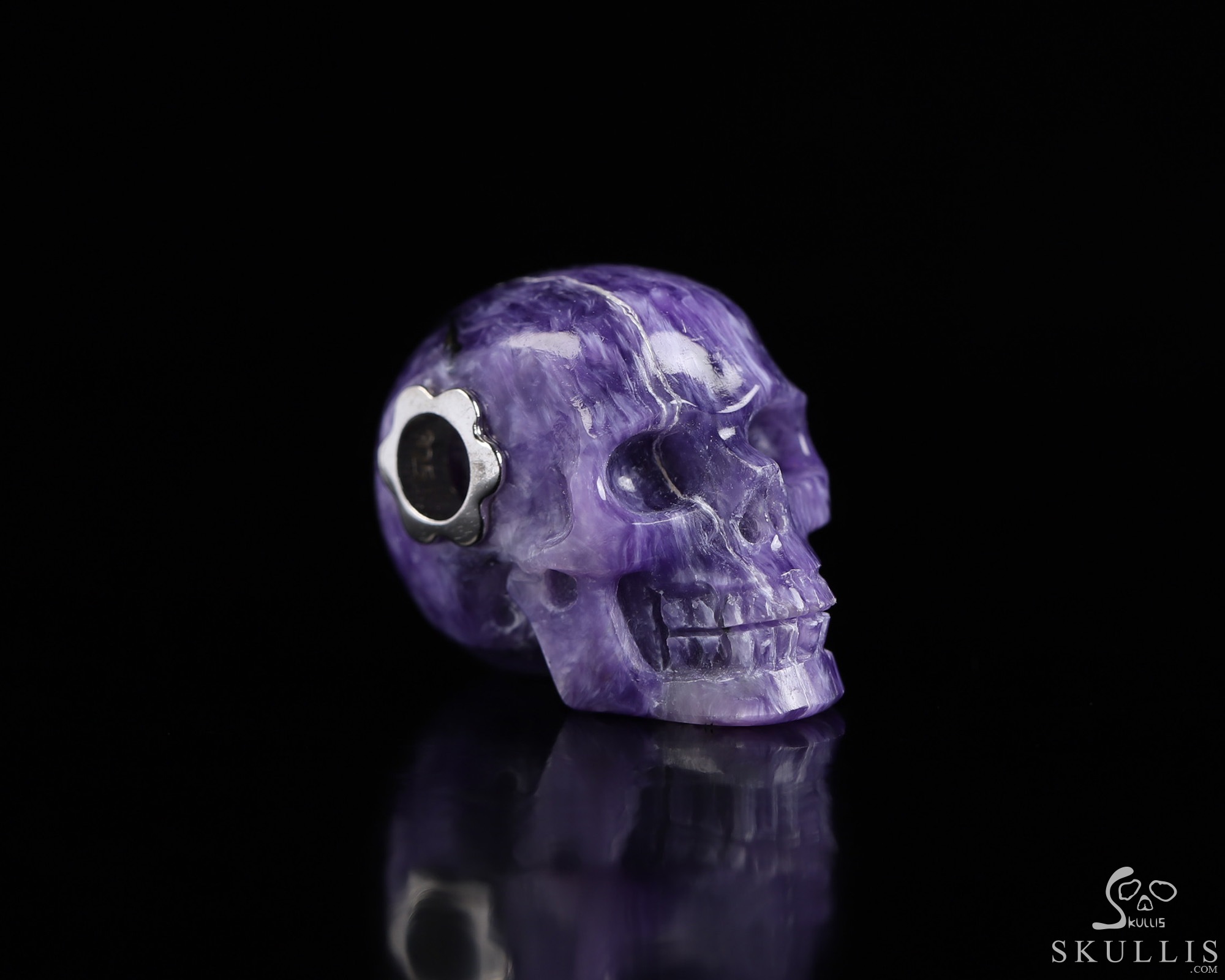 Gemstone Necklace of 0.7" Russian Charoite Hand Carved Crystal Skull Pendant, Skull Jewelry Gemstone Necklace of 0.7" Russian Charoite Hand Carved Crystal Skull Pendant, Skull Jewelry