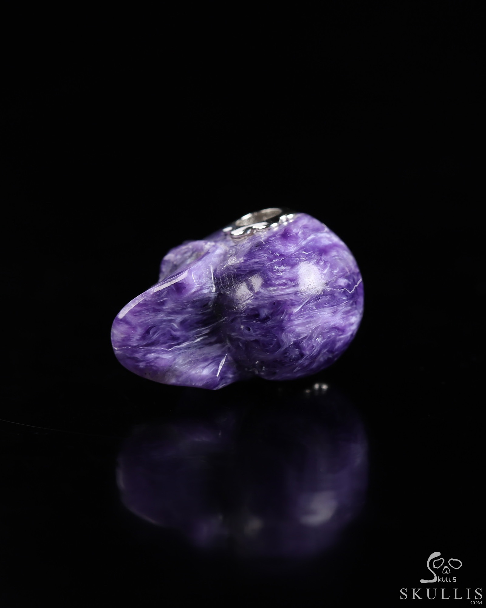 Gemstone Necklace of 0.7" Russian Charoite Hand Carved Crystal Skull Pendant, Skull Jewelry Gemstone Necklace of 0.7" Russian Charoite Hand Carved Crystal Skull Pendant, Skull Jewelry