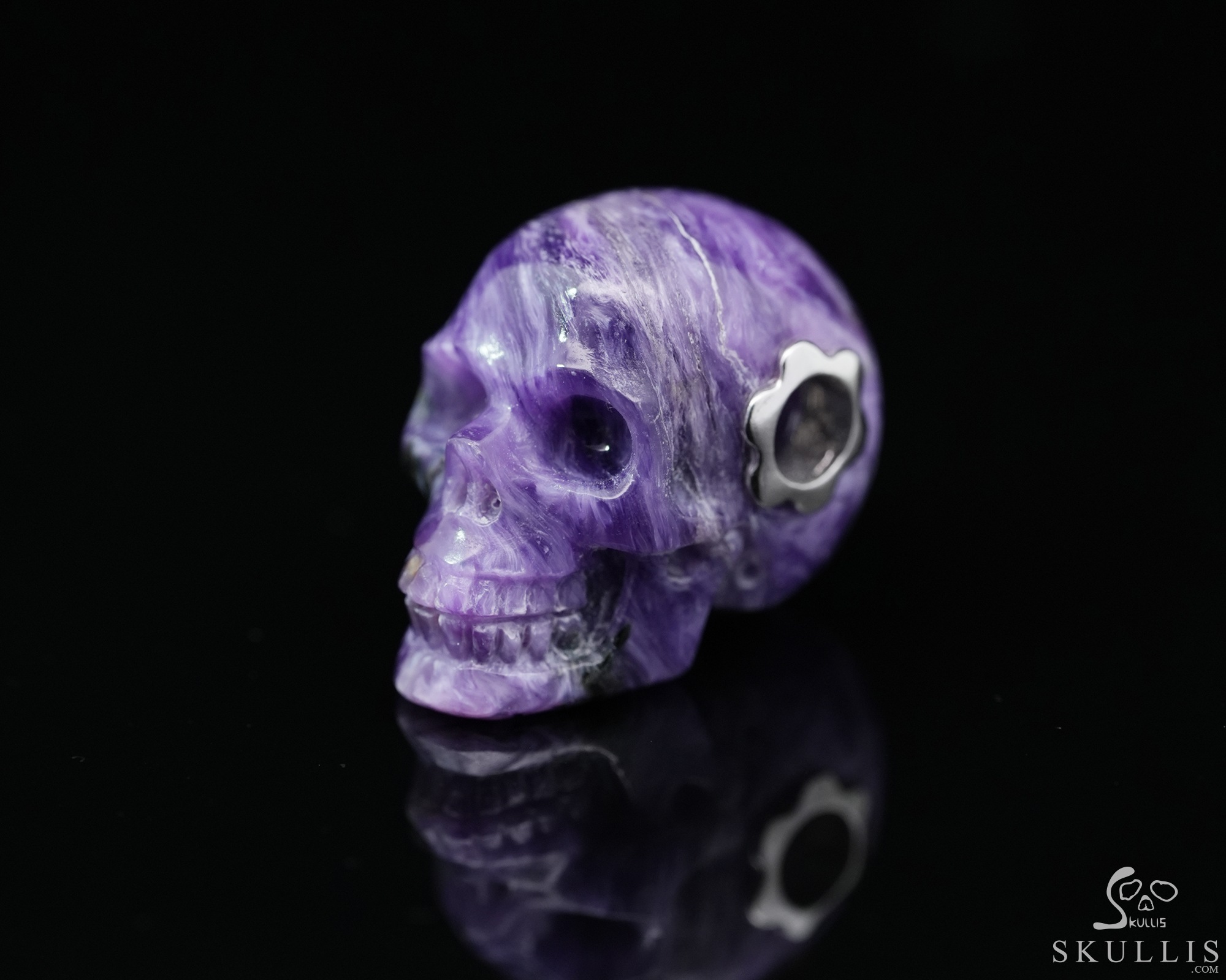Gemstone Necklace of 0.7" Russian Charoite Hand Carved Crystal Skull Pendant, Skull Jewelry Gemstone Necklace of 0.7" Russian Charoite Hand Carved Crystal Skull Pendant, Skull Jewelry