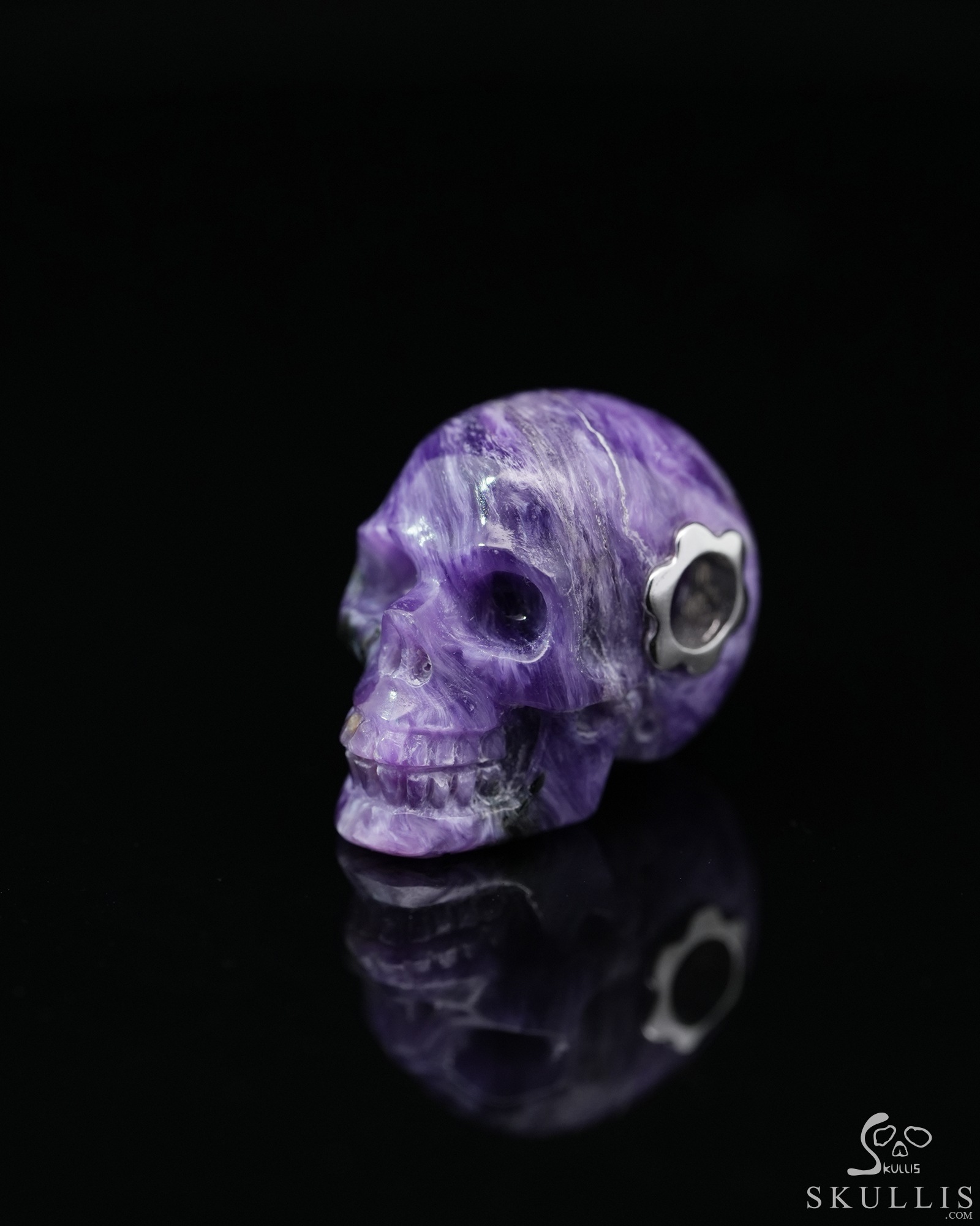 Gemstone Necklace of 0.7" Russian Charoite Hand Carved Crystal Skull Pendant, Skull Jewelry Gemstone Necklace of 0.7" Russian Charoite Hand Carved Crystal Skull Pendant, Skull Jewelry