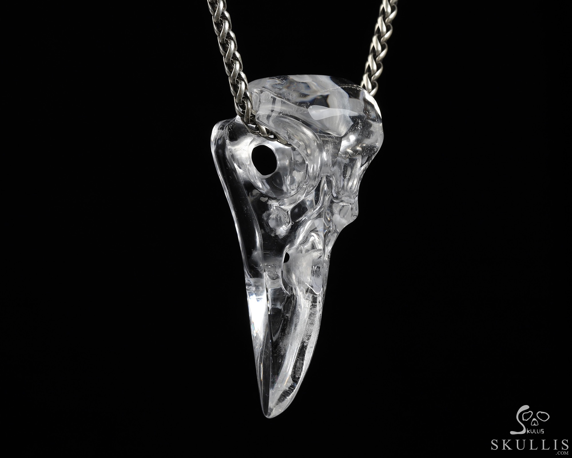 Necklace of 2.3" Quartz Rock Crystal Hand Carved Crystal Skull Pendant, Skull Jewelry Necklace of 2.3" Quartz Rock Crystal Hand Carved Crystal Skull Pendant, Skull Jewelry