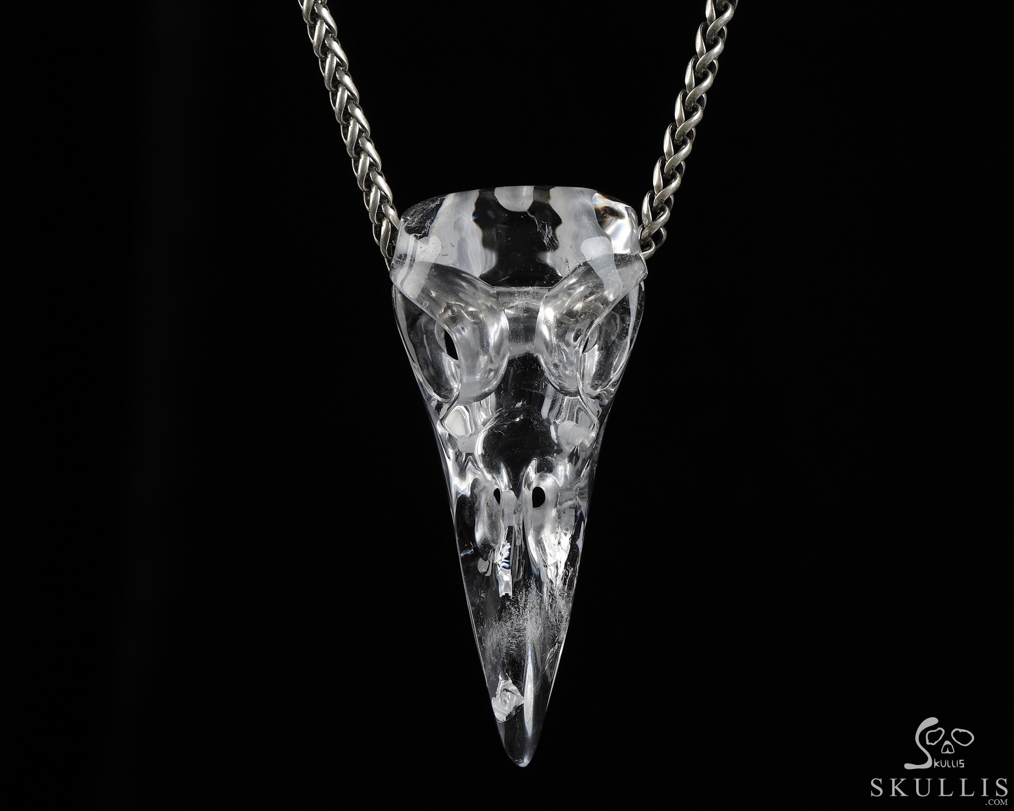 Necklace of 2.3" Quartz Rock Crystal Hand Carved Crystal Skull Pendant, Skull Jewelry Necklace of 2.3" Quartz Rock Crystal Hand Carved Crystal Skull Pendant, Skull Jewelry