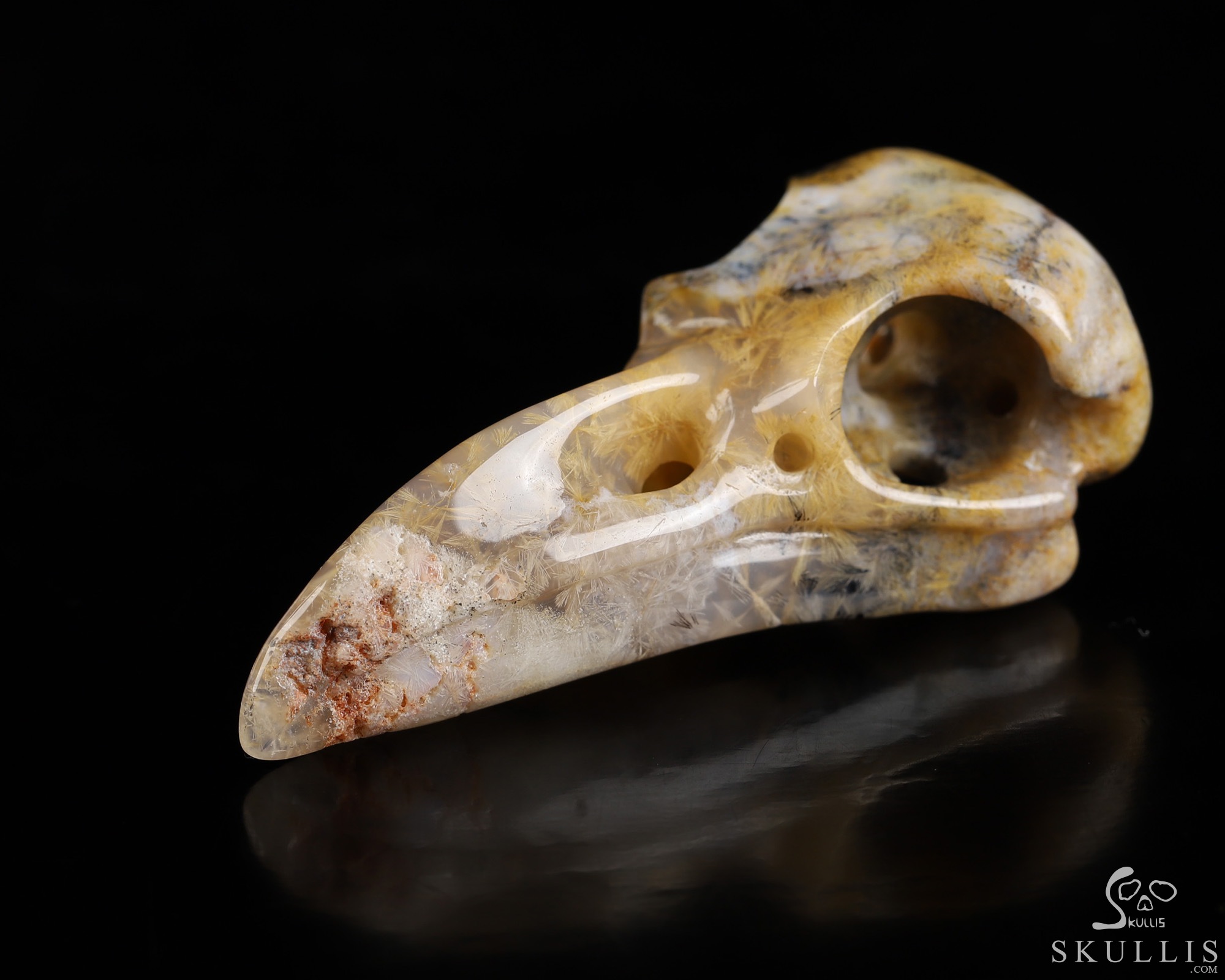 Necklace of 2.3" Sagenitic Agate Hand Carved Crystal Skull Pendant, Skull Jewelry Necklace of 2.3" Sagenitic Agate Hand Carved Crystal Skull Pendant, Skull Jewelry