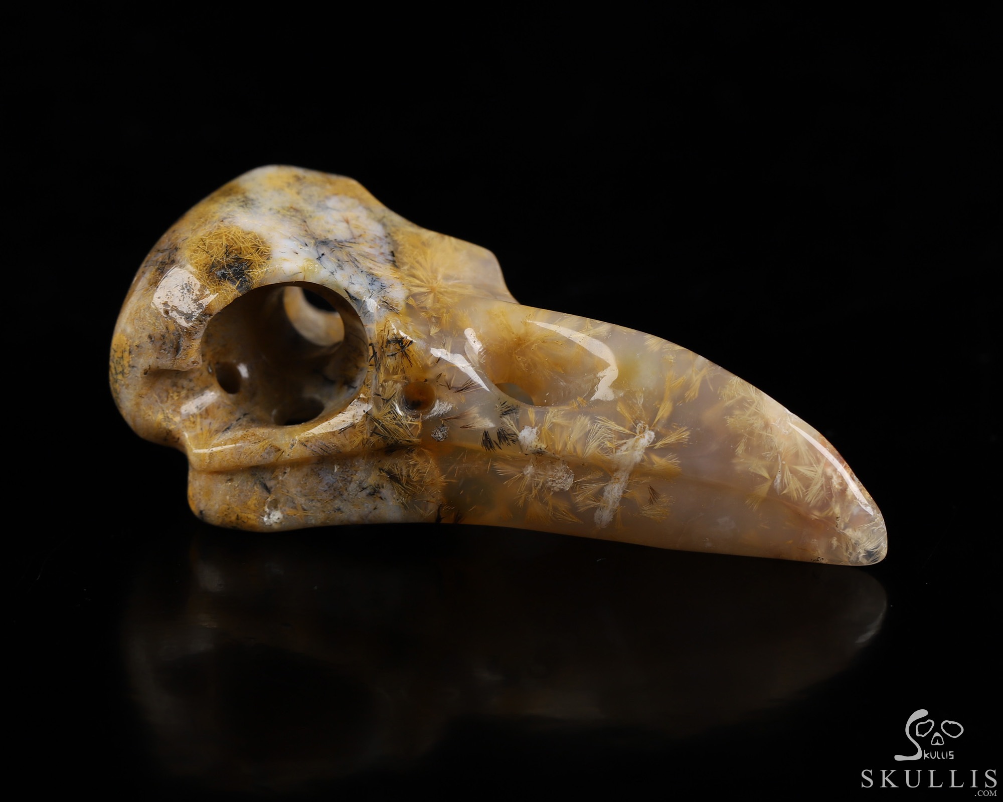 Necklace of 2.3" Sagenitic Agate Hand Carved Crystal Skull Pendant, Skull Jewelry Necklace of 2.3" Sagenitic Agate Hand Carved Crystal Skull Pendant, Skull Jewelry