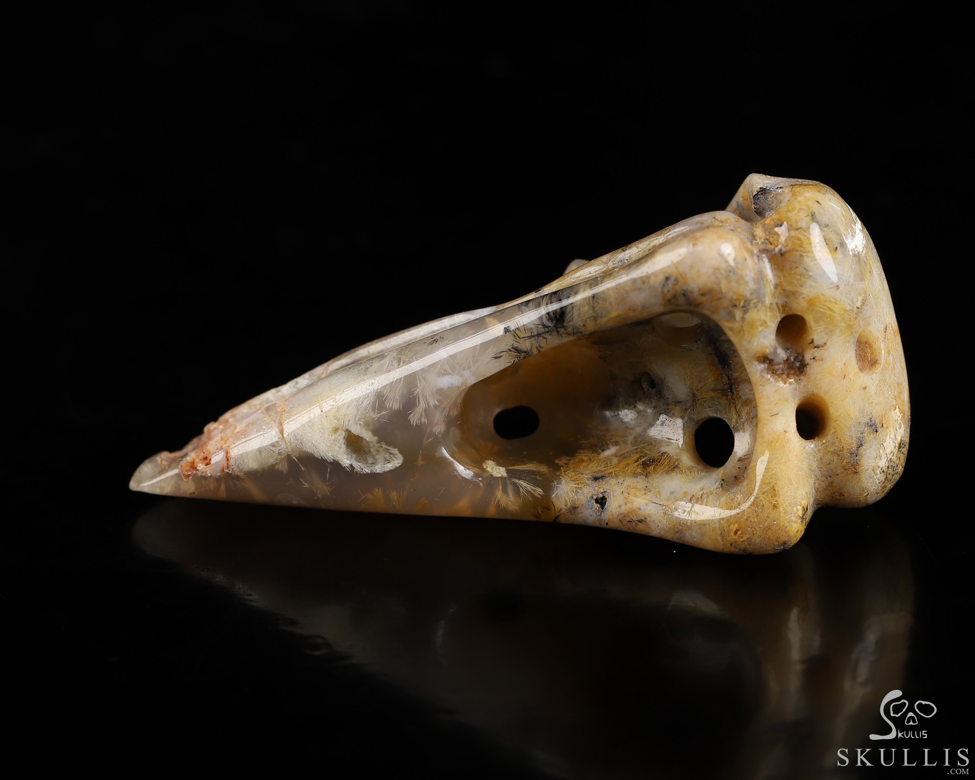 Necklace of 2.3" Sagenitic Agate Hand Carved Crystal Skull Pendant, Skull Jewelry Necklace of 2.3" Sagenitic Agate Hand Carved Crystal Skull Pendant, Skull Jewelry