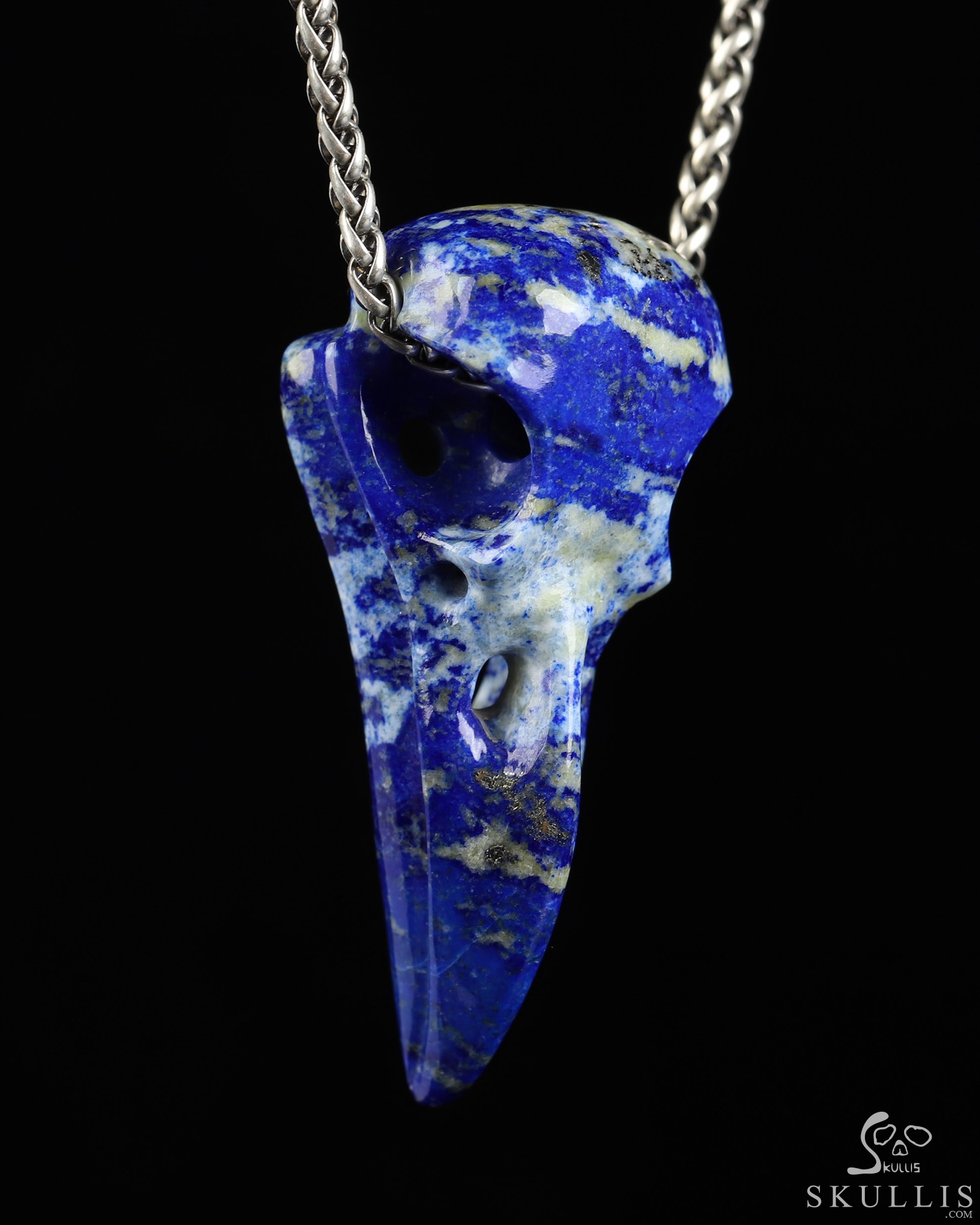 Necklace of 2.3" Lapis Lazuli Hand Carved Crystal Skull Pendant, Skull Jewelry Necklace of 2.3" Lapis Lazuli Hand Carved Crystal Skull Pendant, Skull Jewelry