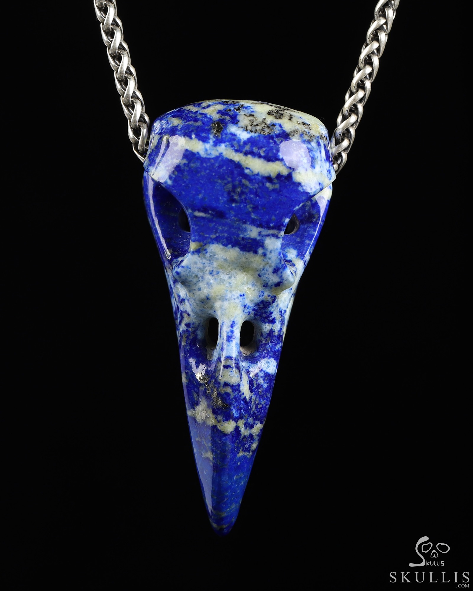 Necklace of 2.3" Lapis Lazuli Hand Carved Crystal Skull Pendant, Skull Jewelry Necklace of 2.3" Lapis Lazuli Hand Carved Crystal Skull Pendant, Skull Jewelry