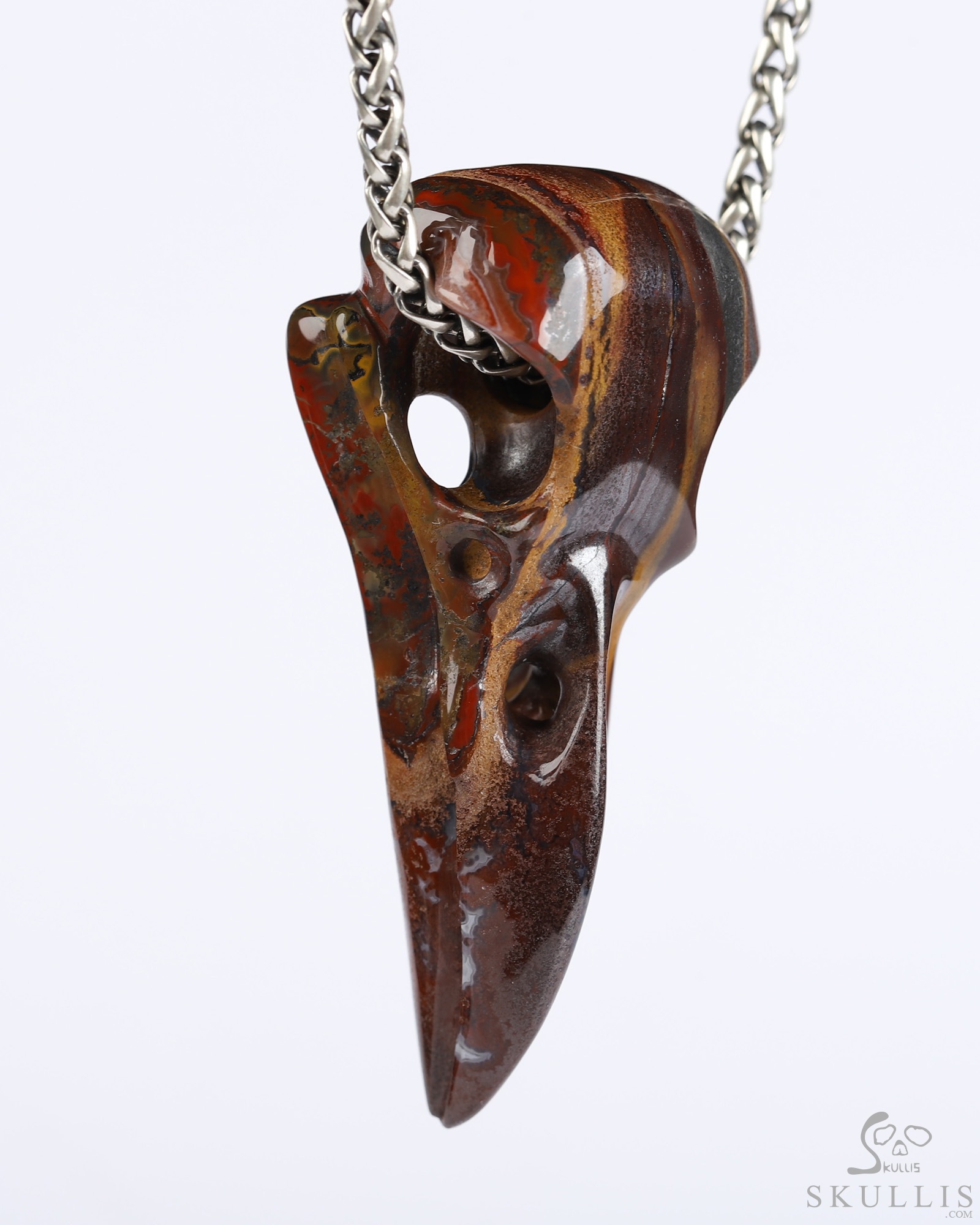 Necklace of 2.3" Colorful Tiger Iron Eye Hand Carved Crystal Skull Pendant, Skull Jewelry Necklace of 2.3" Colorful Tiger Iron Eye Hand Carved Crystal Skull Pendant, Skull Jewelry