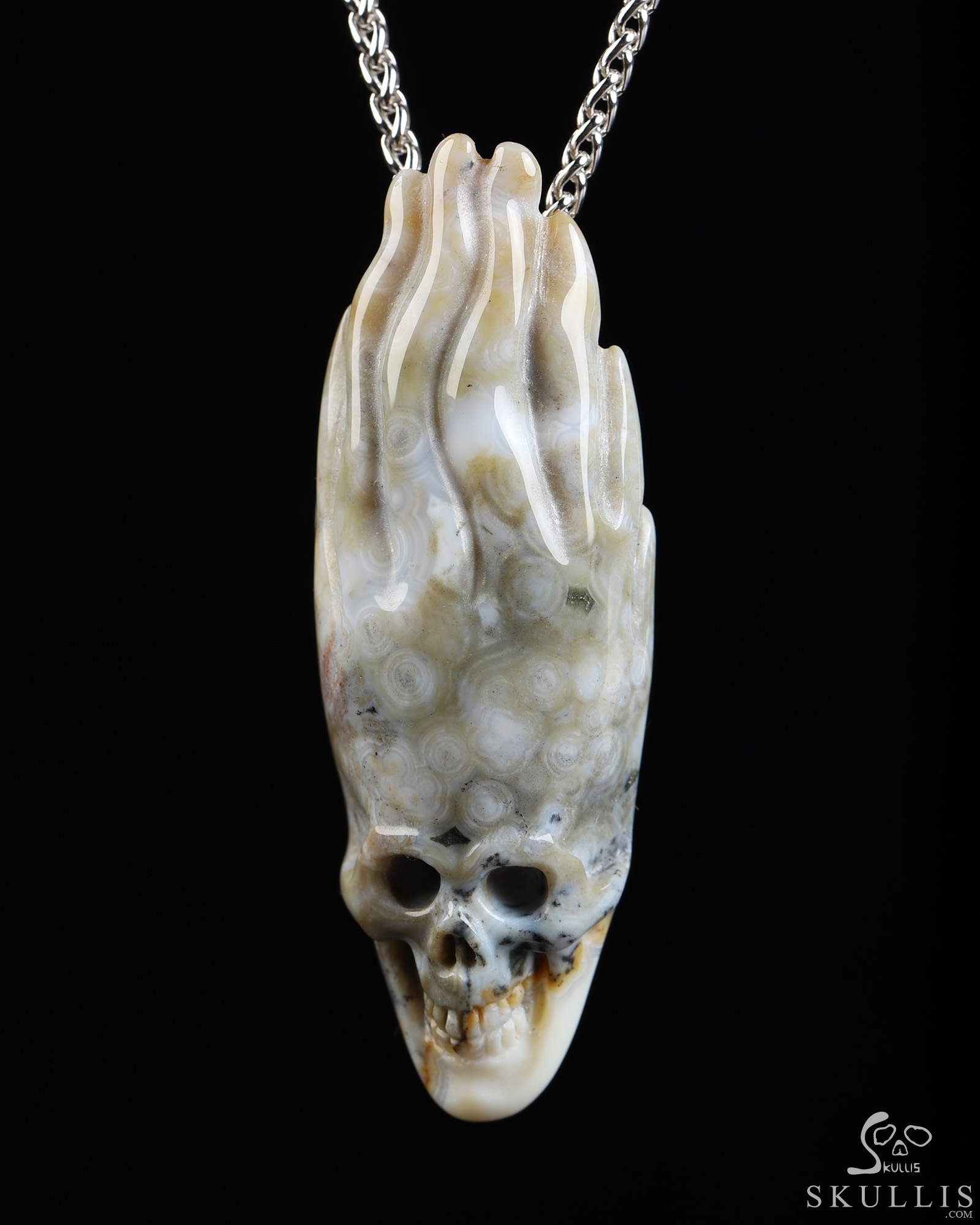 Necklace of 2.6" Ocean Jasper Hand Carved Crystal Skull Pendant, Skull Jewelry Necklace of 2.6" Ocean Jasper Hand Carved Crystal Skull Pendant, Skull Jewelry