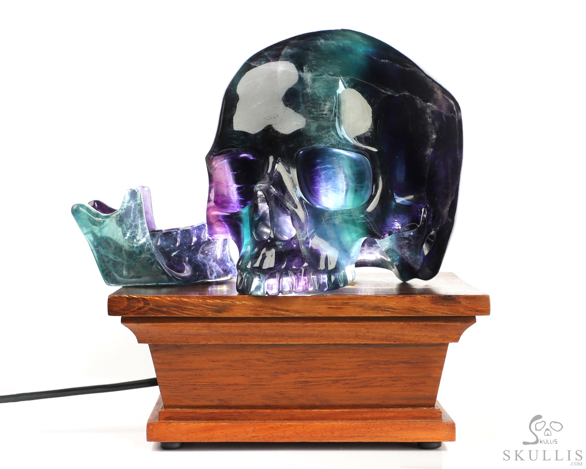 6.0" Fluorite Hand Carved Hollow Detachable Crystal Skull Sculpture Lamp/Light with Led Stand, Crystal Healing 6.0" Fluorite Hand Carved Hollow Detachable Crystal Skull Sculpture Lamp/Light with Led Stand, Crystal Healing