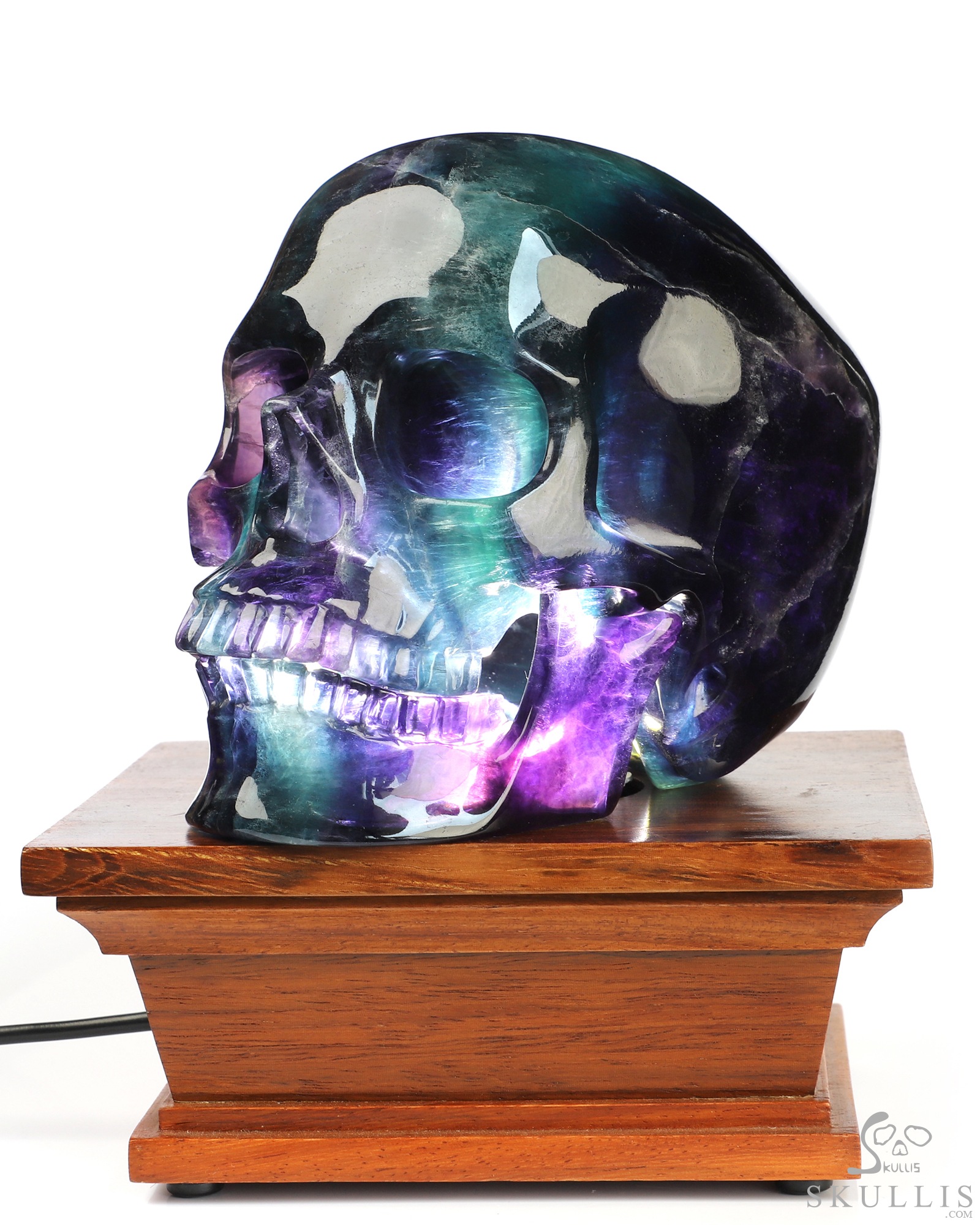 6.0" Fluorite Hand Carved Hollow Detachable Crystal Skull Sculpture Lamp/Light with Led Stand, Crystal Healing 6.0" Fluorite Hand Carved Hollow Detachable Crystal Skull Sculpture Lamp/Light with Led Stand, Crystal Healing