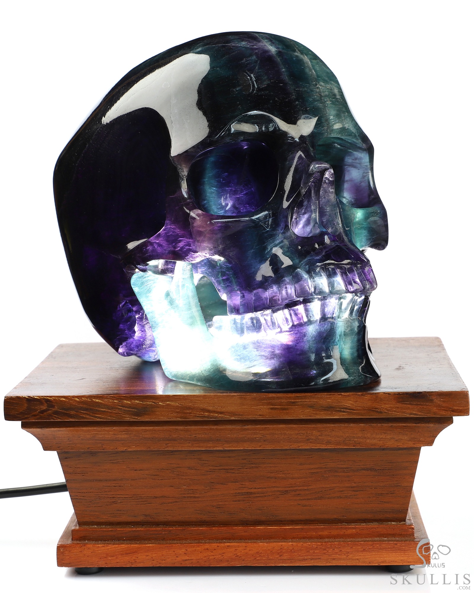 6.0" Fluorite Hand Carved Hollow Detachable Crystal Skull Sculpture Lamp/Light with Led Stand, Crystal Healing 6.0" Fluorite Hand Carved Hollow Detachable Crystal Skull Sculpture Lamp/Light with Led Stand, Crystal Healing