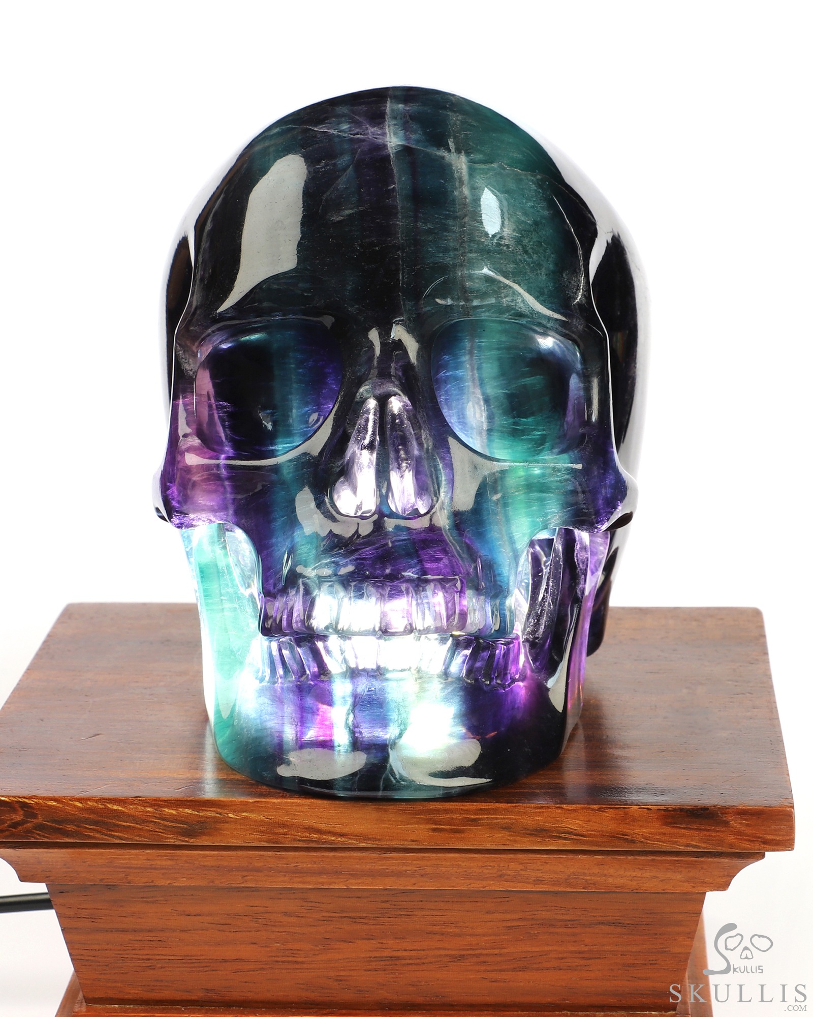 6.0" Fluorite Hand Carved Hollow Detachable Crystal Skull Sculpture Lamp/Light with Led Stand, Crystal Healing 6.0" Fluorite Hand Carved Hollow Detachable Crystal Skull Sculpture Lamp/Light with Led Stand, Crystal Healing