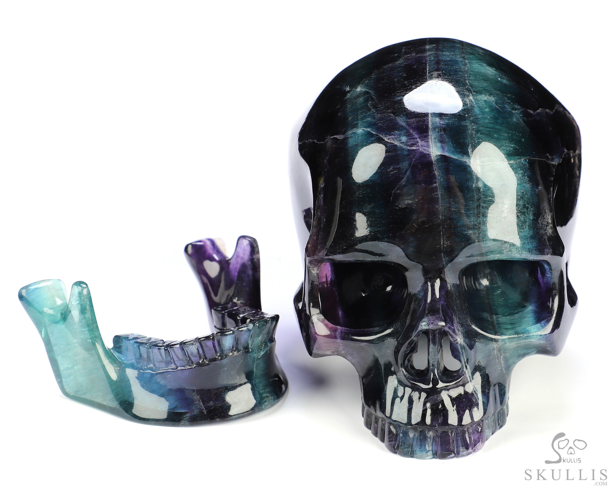 6.0" Fluorite Hand Carved Hollow Detachable Crystal Skull Sculpture Lamp/Light with Led Stand, Crystal Healing 6.0" Fluorite Hand Carved Hollow Detachable Crystal Skull Sculpture Lamp/Light with Led Stand, Crystal Healing