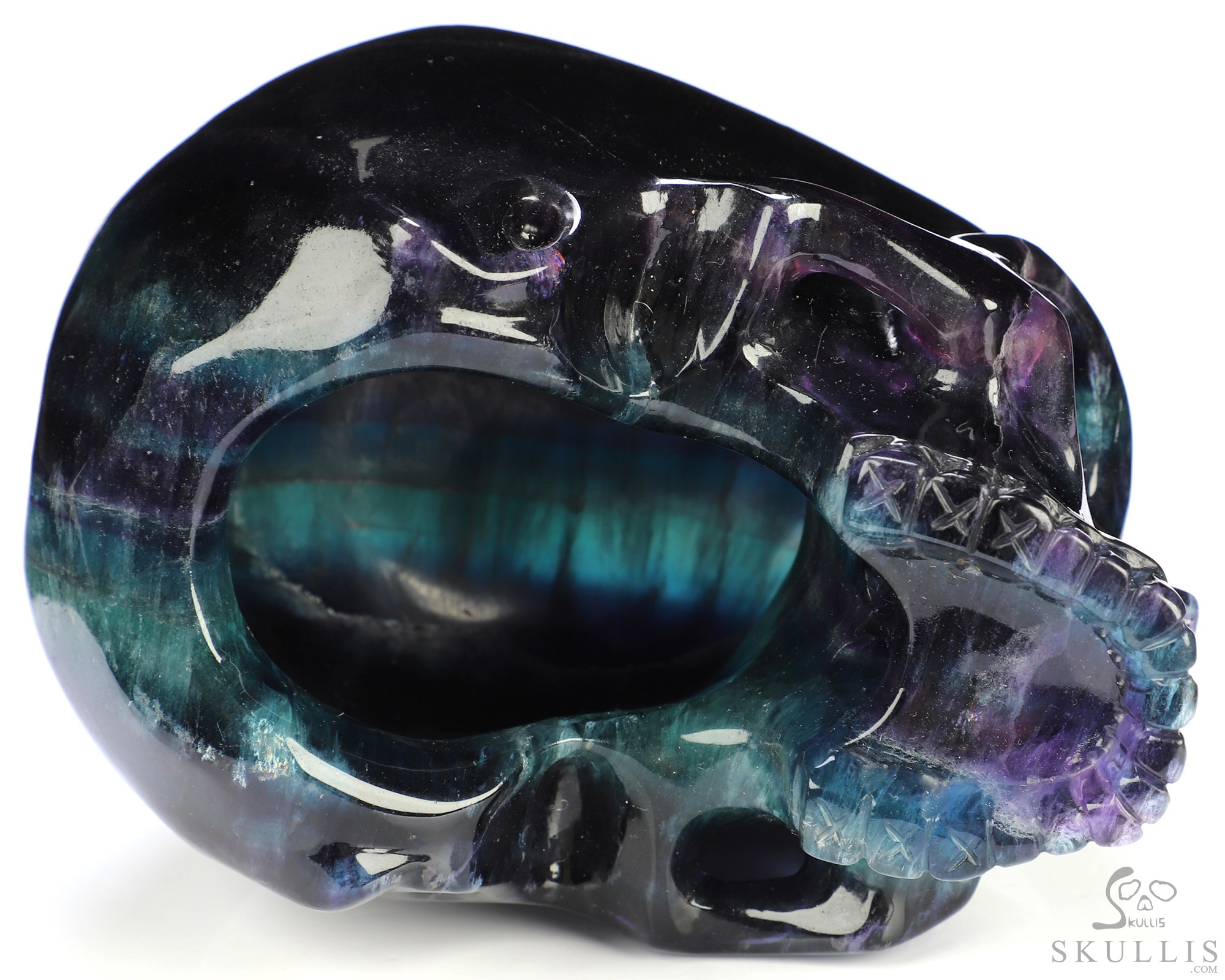 6.0" Fluorite Hand Carved Hollow Detachable Crystal Skull Sculpture Lamp/Light with Led Stand, Crystal Healing 6.0" Fluorite Hand Carved Hollow Detachable Crystal Skull Sculpture Lamp/Light with Led Stand, Crystal Healing