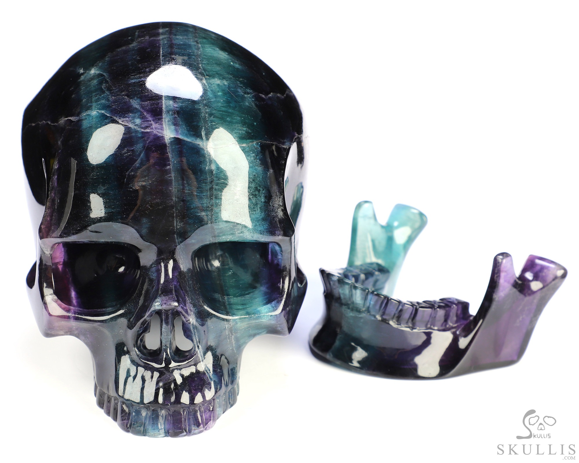 6.0" Fluorite Hand Carved Hollow Detachable Crystal Skull Sculpture Lamp/Light with Led Stand, Crystal Healing 6.0" Fluorite Hand Carved Hollow Detachable Crystal Skull Sculpture Lamp/Light with Led Stand, Crystal Healing