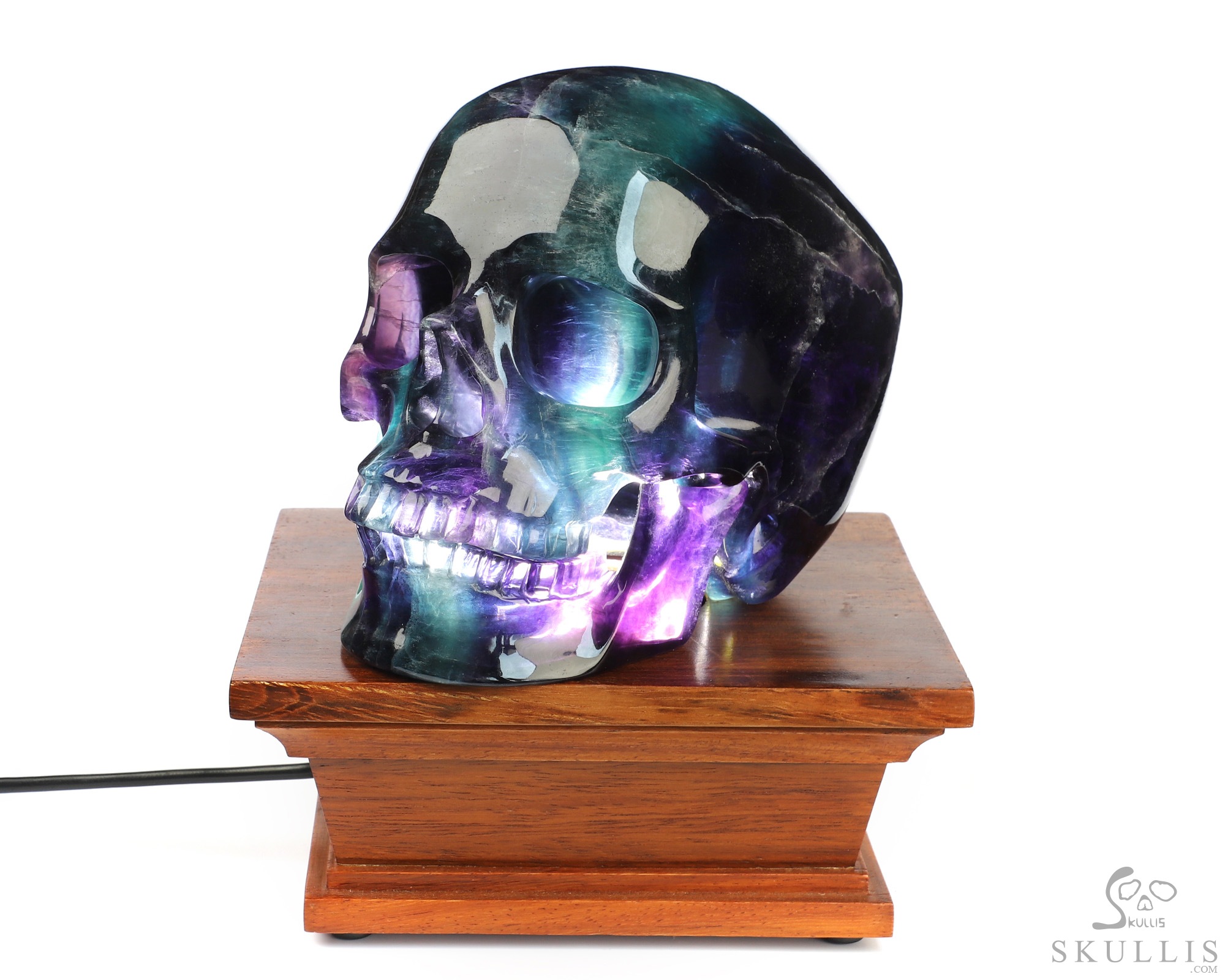 6.0" Fluorite Hand Carved Hollow Detachable Crystal Skull Sculpture Lamp/Light with Led Stand, Crystal Healing 6.0" Fluorite Hand Carved Hollow Detachable Crystal Skull Sculpture Lamp/Light with Led Stand, Crystal Healing