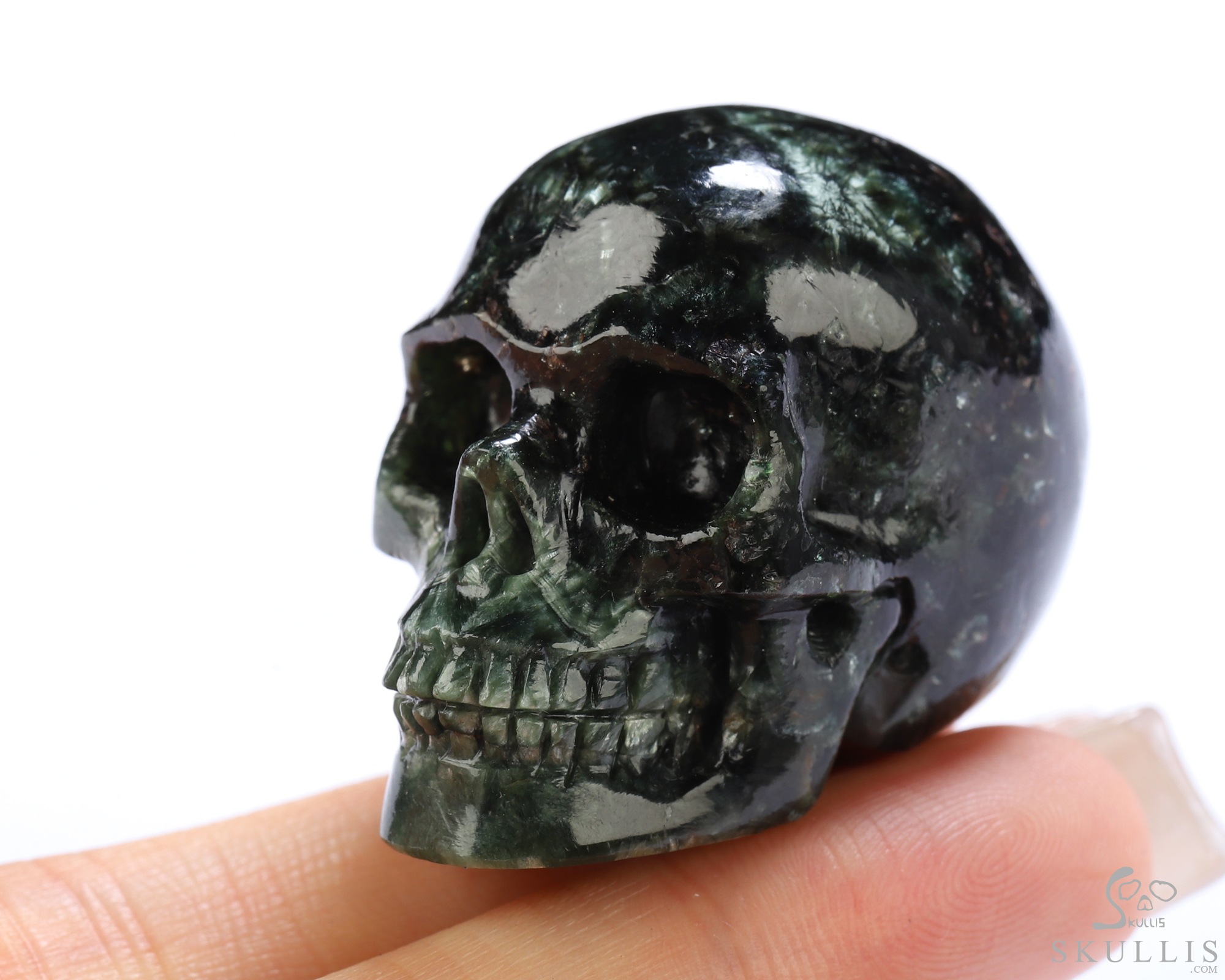 1.5" Seraphinite Hand Carved Crystal Skull, Realistic, Crystal Healing 1.5" Seraphinite Hand Carved Crystal Skull, Realistic, Crystal Healing