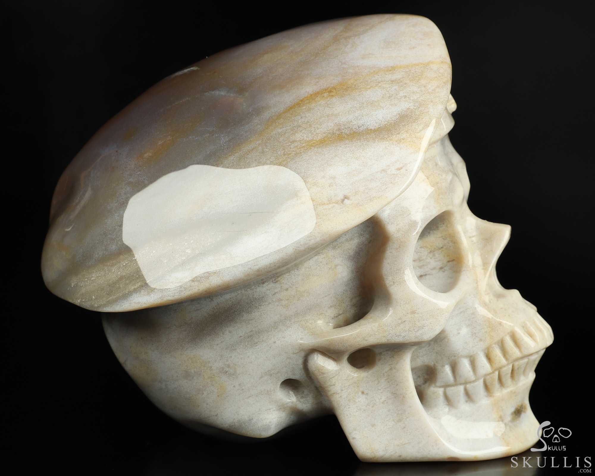 5.5" Indian Agate Hand Carved Beret Crystal Skull Sculpture, Crystal Healing 5.5" Indian Agate Hand Carved Beret Crystal Skull Sculpture, Crystal Healing
