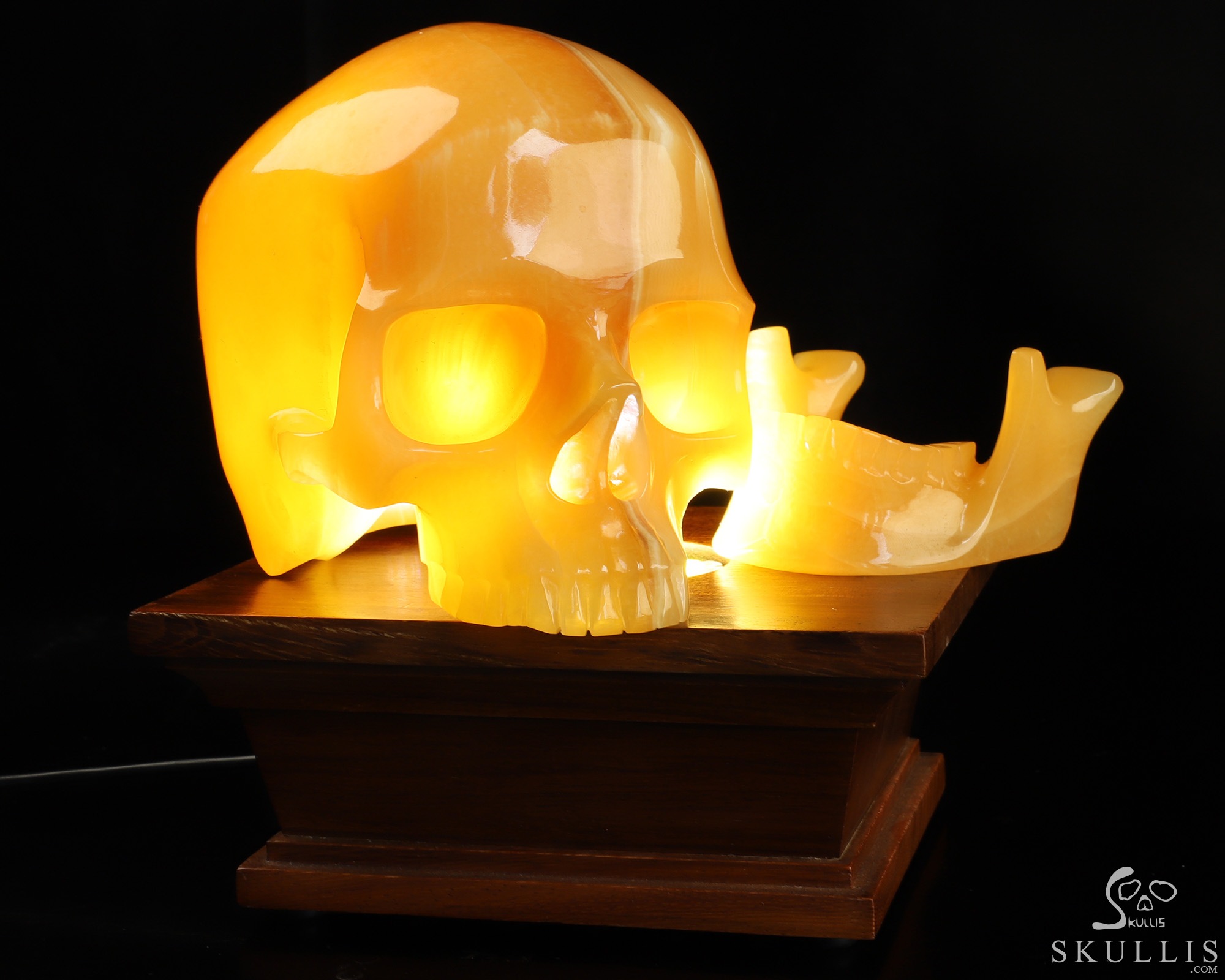5.9" Beeswax Jade Hand Carved Hollow Detachable Crystal Skull Sculpture with Led Stand, Crystal Healing 5.9" Beeswax Jade Hand Carved Hollow Detachable Crystal Skull Sculpture with Led Stand, Crystal Healing