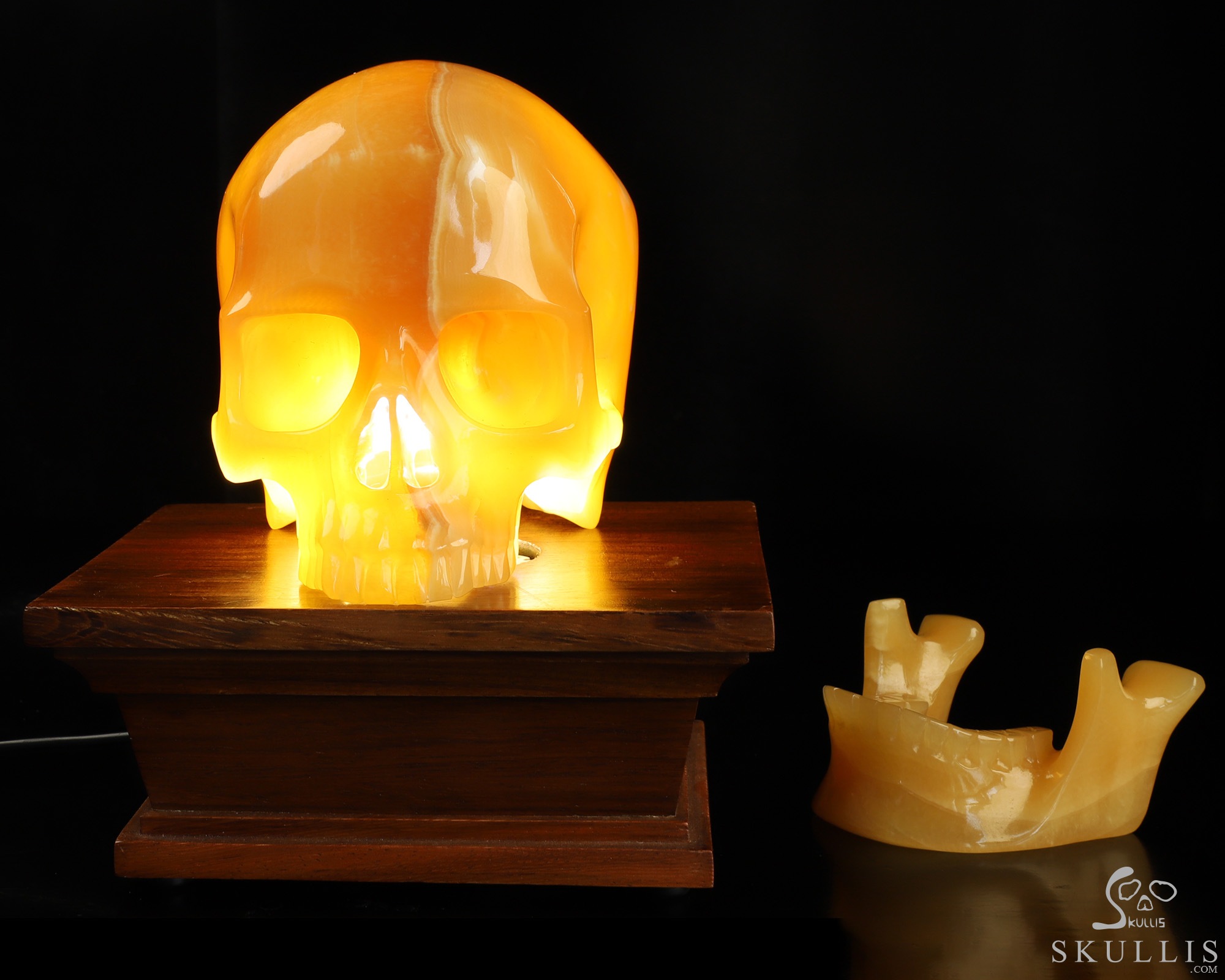 5.9" Beeswax Jade Hand Carved Hollow Detachable Crystal Skull Sculpture with Led Stand, Crystal Healing 5.9" Beeswax Jade Hand Carved Hollow Detachable Crystal Skull Sculpture with Led Stand, Crystal Healing